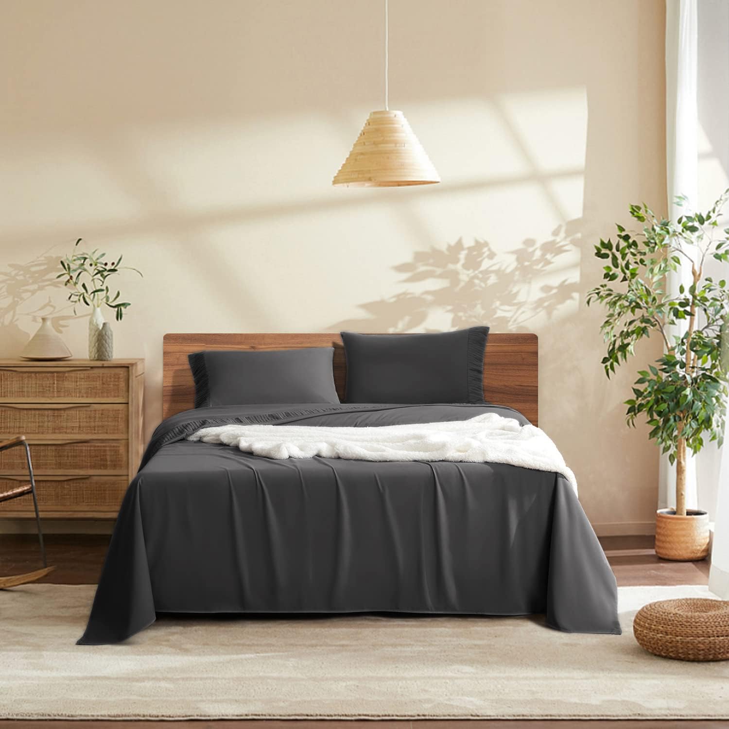 SONORO KATE Juego de sábanas de cama, sábanas suaves de 1800 hilos, sábanas y fundas de almohada de microfibra refrescante, sábanas de 4 piezas