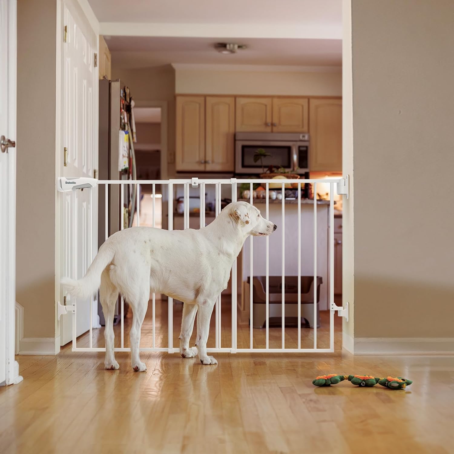 Babelio Puerta de bebé de 31.5 a 55 pulgadas sin barra inferior extra ancha, puerta para perros con cierre automático 2 en 1 para la casa, escaleras