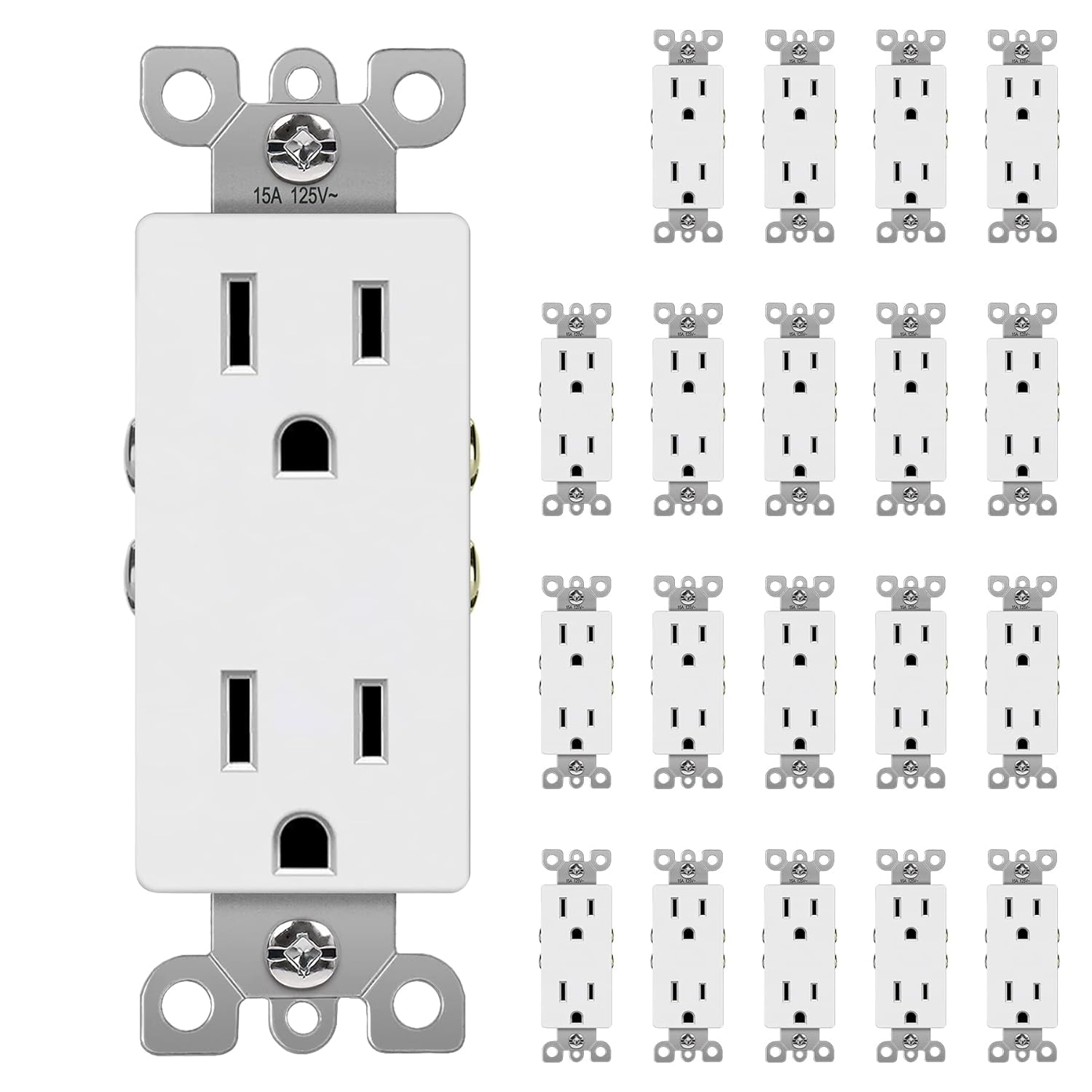 BESTTEN Paquete de 20 receptáculos eléctricos decorativos de pared de 15 amperios, no resistentes a manipulaciones, 15A125V1875W, para uso