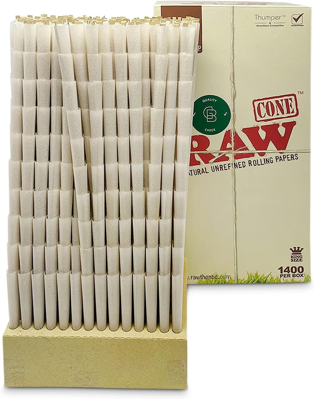 RAW Cones Organic King Size caja a granel de 1400 unidades – Papel de liar y puntas de conos rawAuthentic preenrollados, adhesivo verde blazer