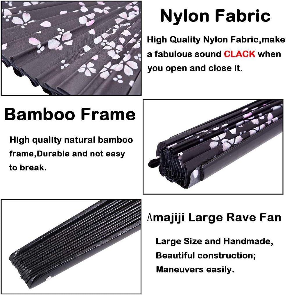 Amajiji Abanicos plegables de mano grandes, ventilador plegable de bambú de 13 pulgadas para mujeres y hombres. Diseño exquisito para fanáticos de