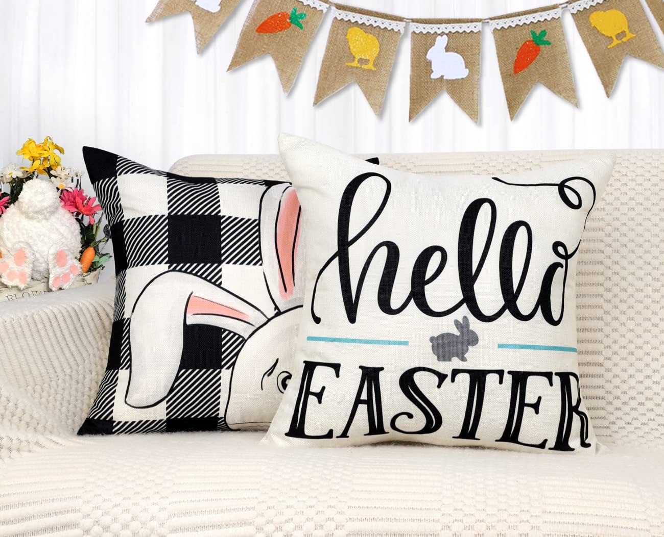 4TH Emotion Juego de 4 fundas de almohada de Pascua de 18 x 18 pulgadas, decoraciones de Pascua para primavera, almohadas de granja, almohadas