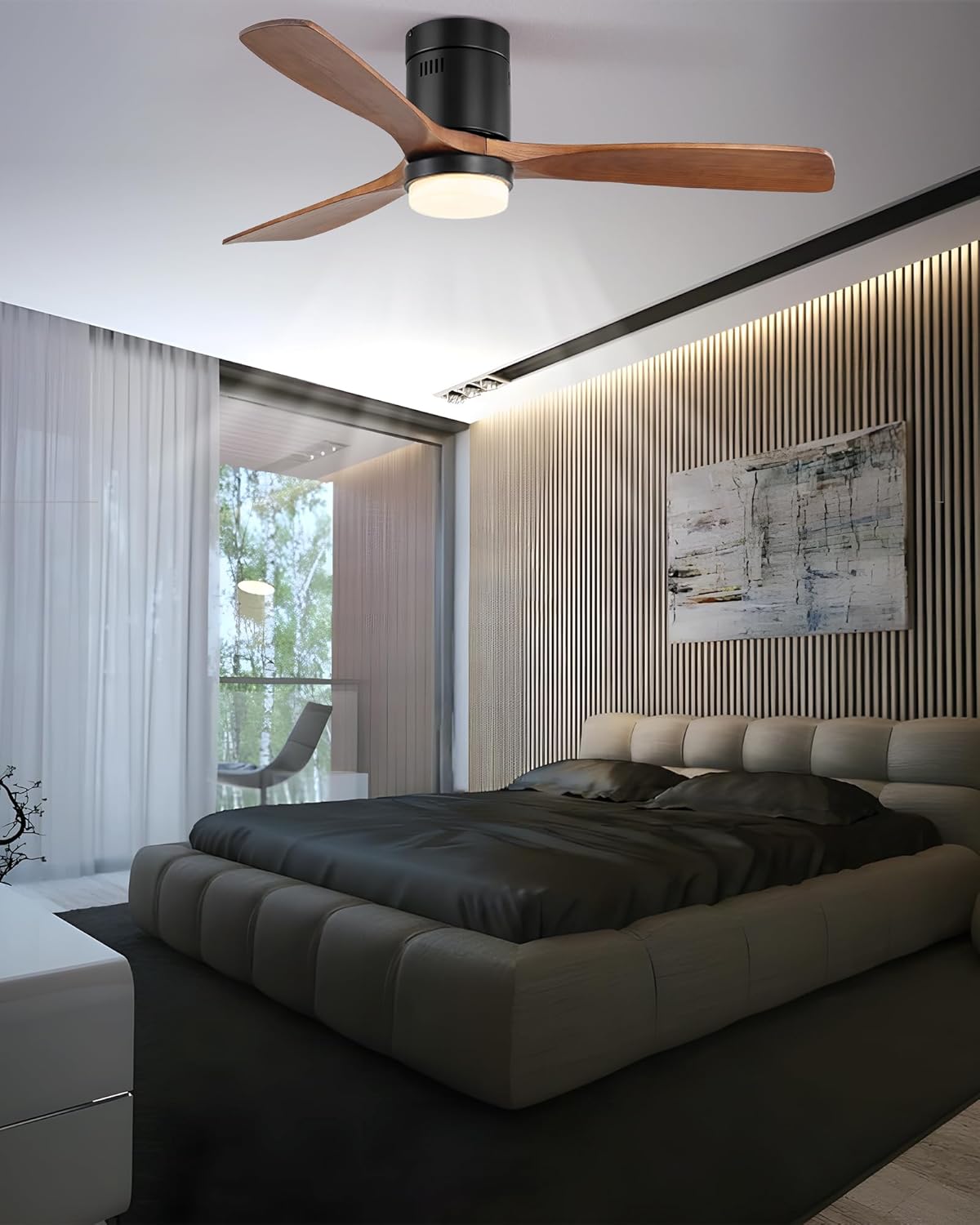 CACI Mall Ventilador de techo de 52 pulgadas con luces, ventiladores de techo de perfil bajo de montaje empotrado con control remoto de 6
