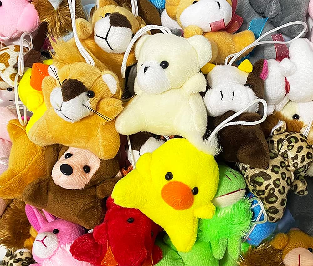 SOFLIY Juego de 60 juguetes de animales de peluche, bonitos animales para decoración de llavero para niños y adultos, rellenos de bolsas de regalos,