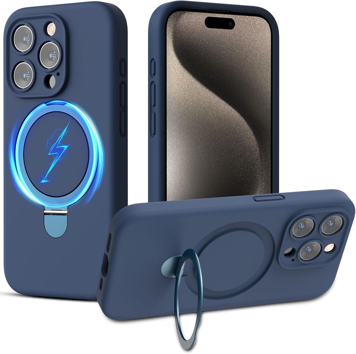 MYBAT PRO SleekFit Series – Funda para iPhone 15 Pro con soporte compatible con MagSafe, funda magnética de silicona líquida suave, forro de