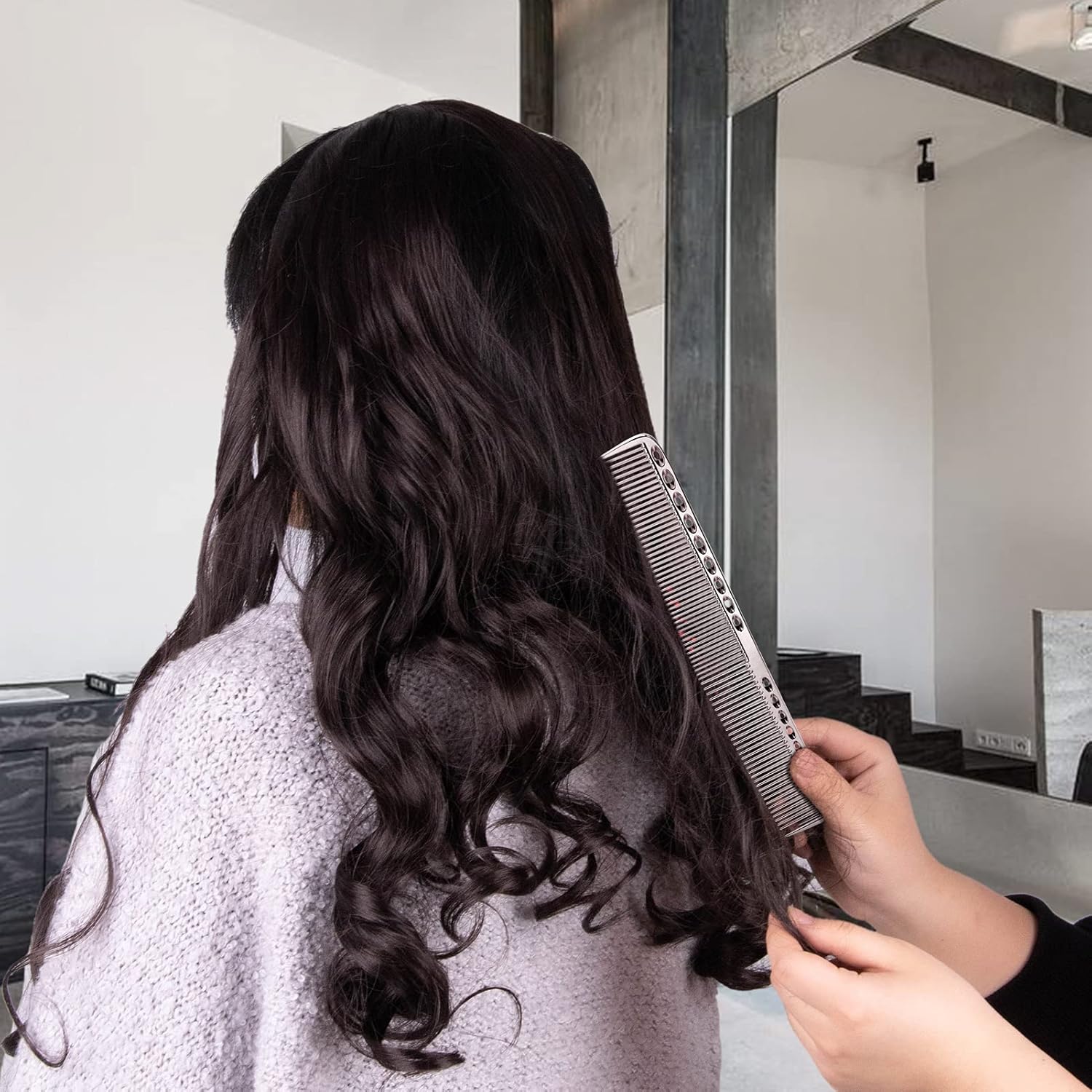 Peine de aluminio profesional, 4 tipos de peines de pelo de metal para peinar el cabello, incluido peine de corte de pelo largo, peine de peinado