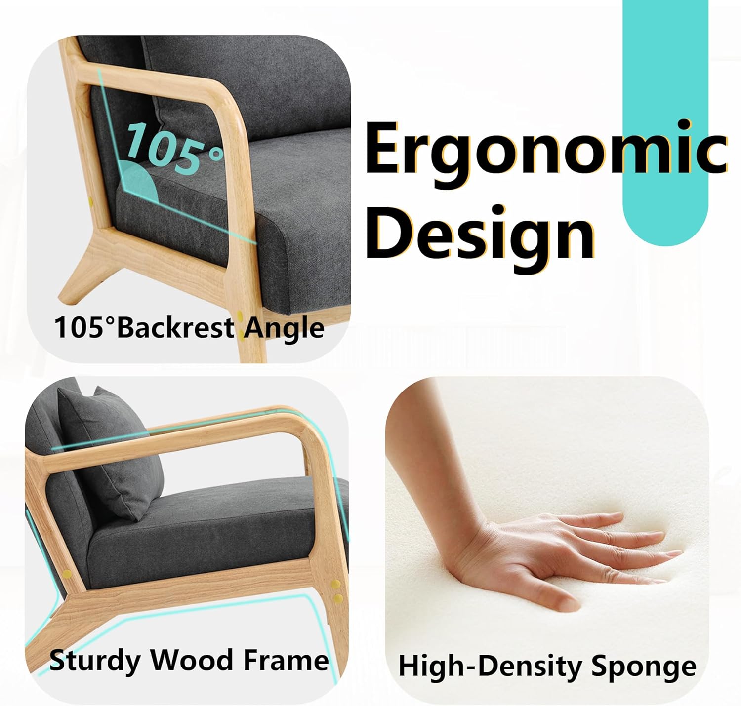 Dolonm Silla decorativa moderna con marco de madera, silla tapizada con cojín de cintura, sillón de terciopelo para sala de estar, dormitorio, sala