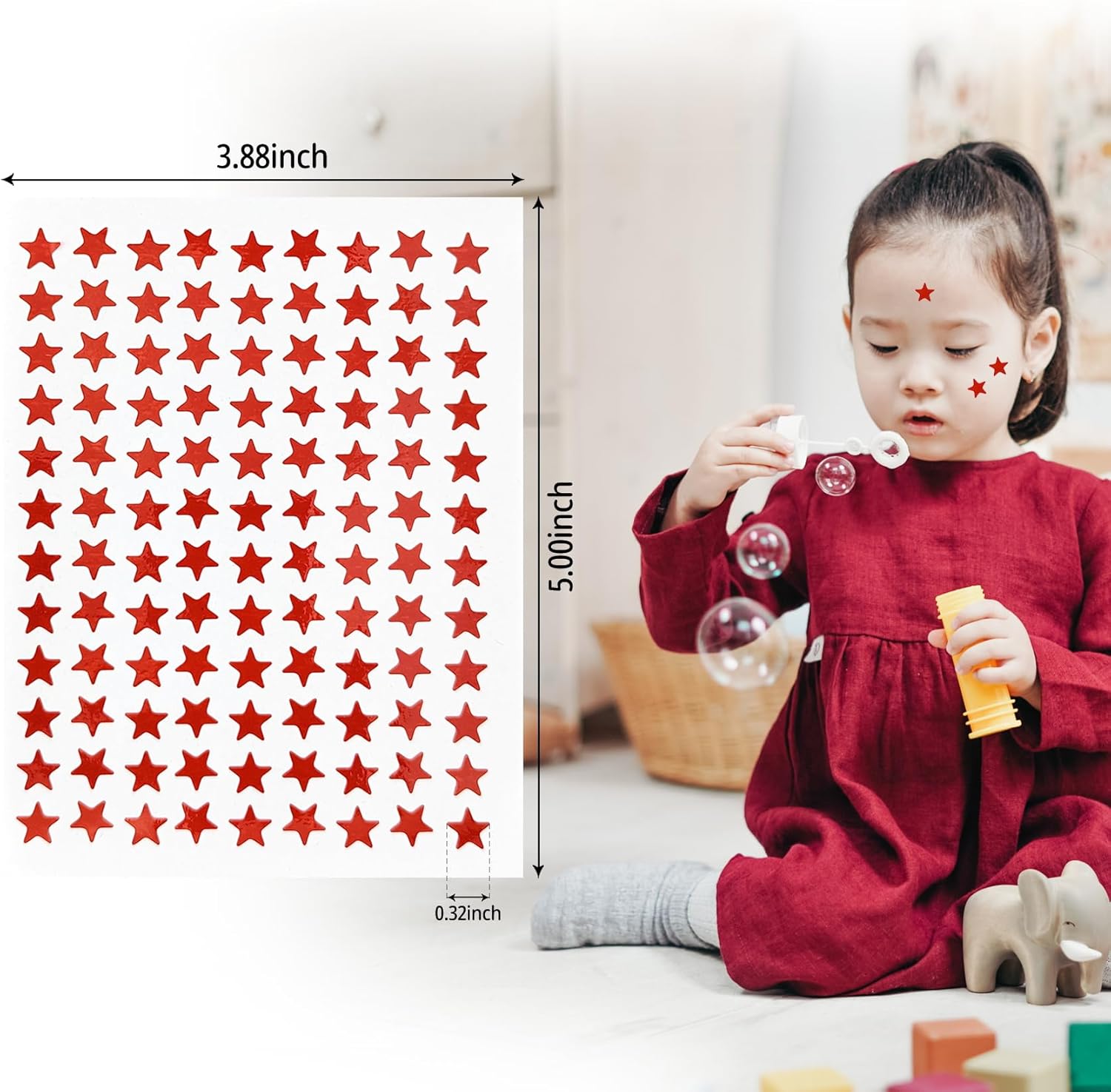 Calcomanías de estrella roja de 0.3 pulgadas de diámetro, 1080 piezas, 10 hojas, calcomanías de recompensa para niños, ideales para gráficos de