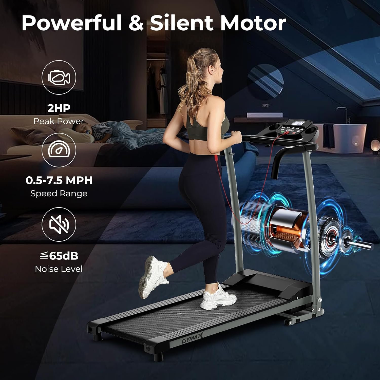 GYMAX Cinta de correr plegable, caminadora plegable independiente de fácil montaje con 12 programas preestablecidos, monitor LCD, ruedas integradas