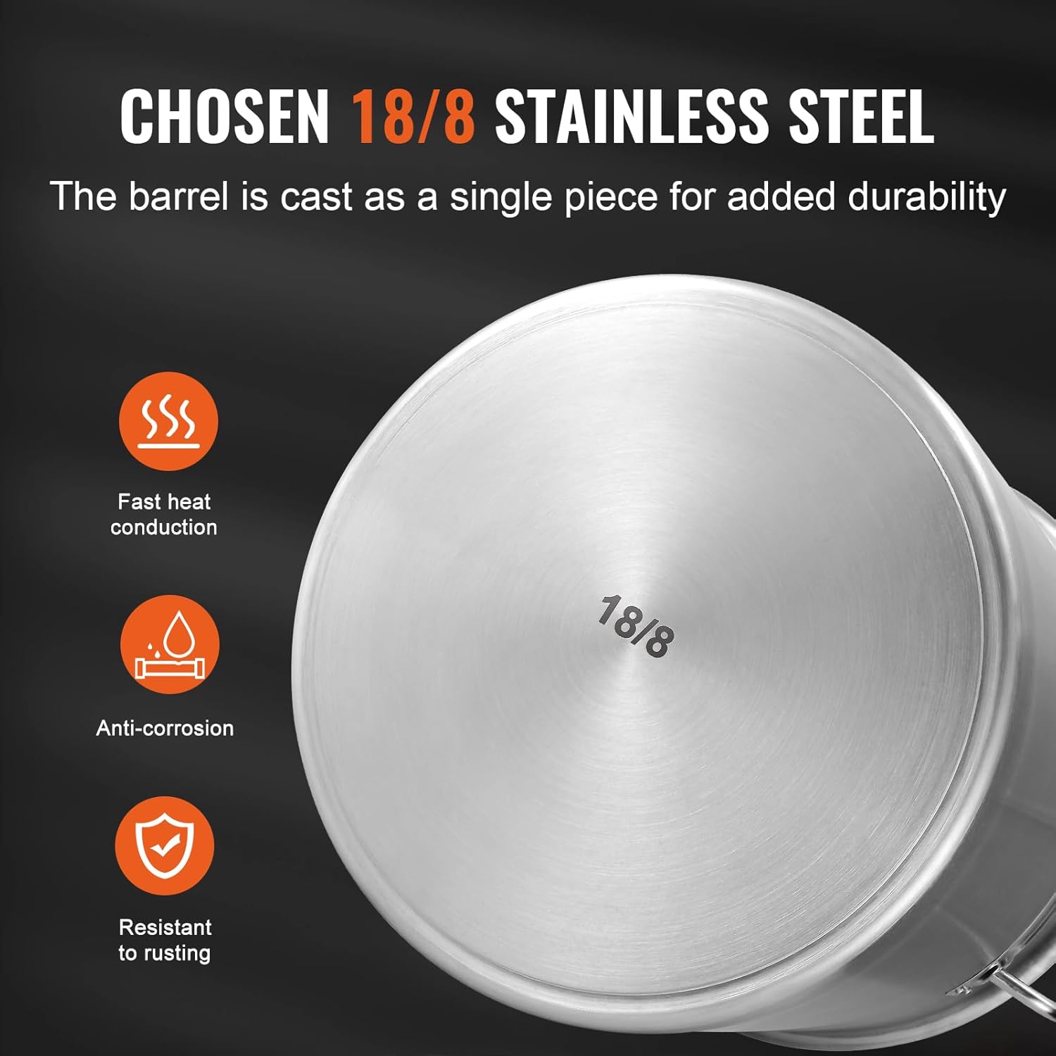 VEVOR Olla de acero inoxidable 188, ollas de cocina grandes de 42 cuartos de galón, olla multiusos con base compuesta, olla de grado comercial