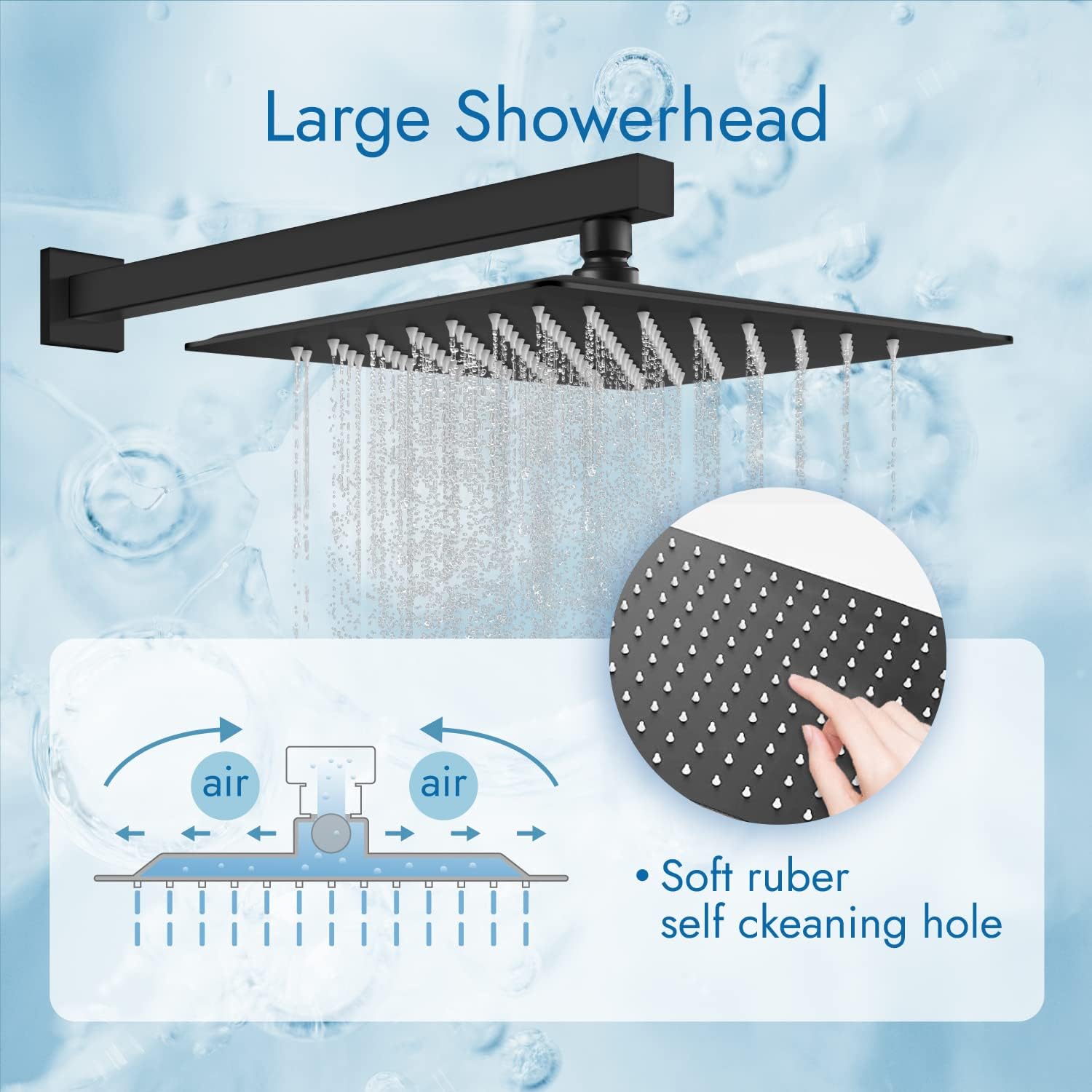 Cinwiny Sistema de ducha de baño negro mate, cabezal de ducha de lluvia de 10 pulgadas con rociador de mano para montaje en pared, boquilla de