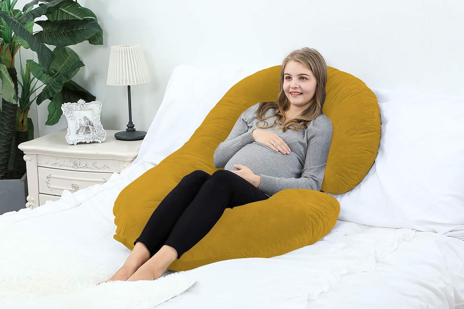 Almohadas de embarazo de 57 pulgadas, almohada de cuerpo completo en forma de C, funda de algodón egipcio dorado, almohadas de embarazo para dormir,