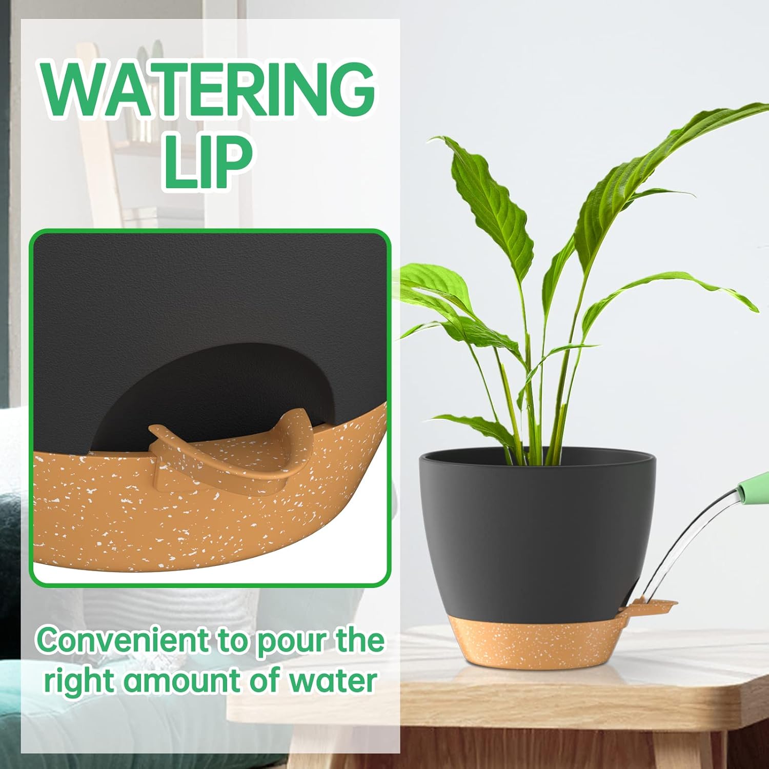 ZMTECH Juego de 2 macetas de 10 pulgadas para plantas de interior, macetas de riego automático con agujeros de drenaje y platillo para plantas de