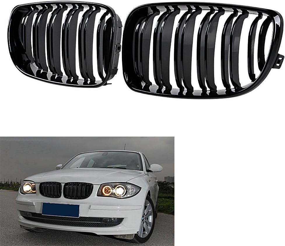Astra Depot Parrilla de riñón de parachoques delantero negro brillante compatible con BMW Serie 1 E81 E82 E87 E88 2007-2011