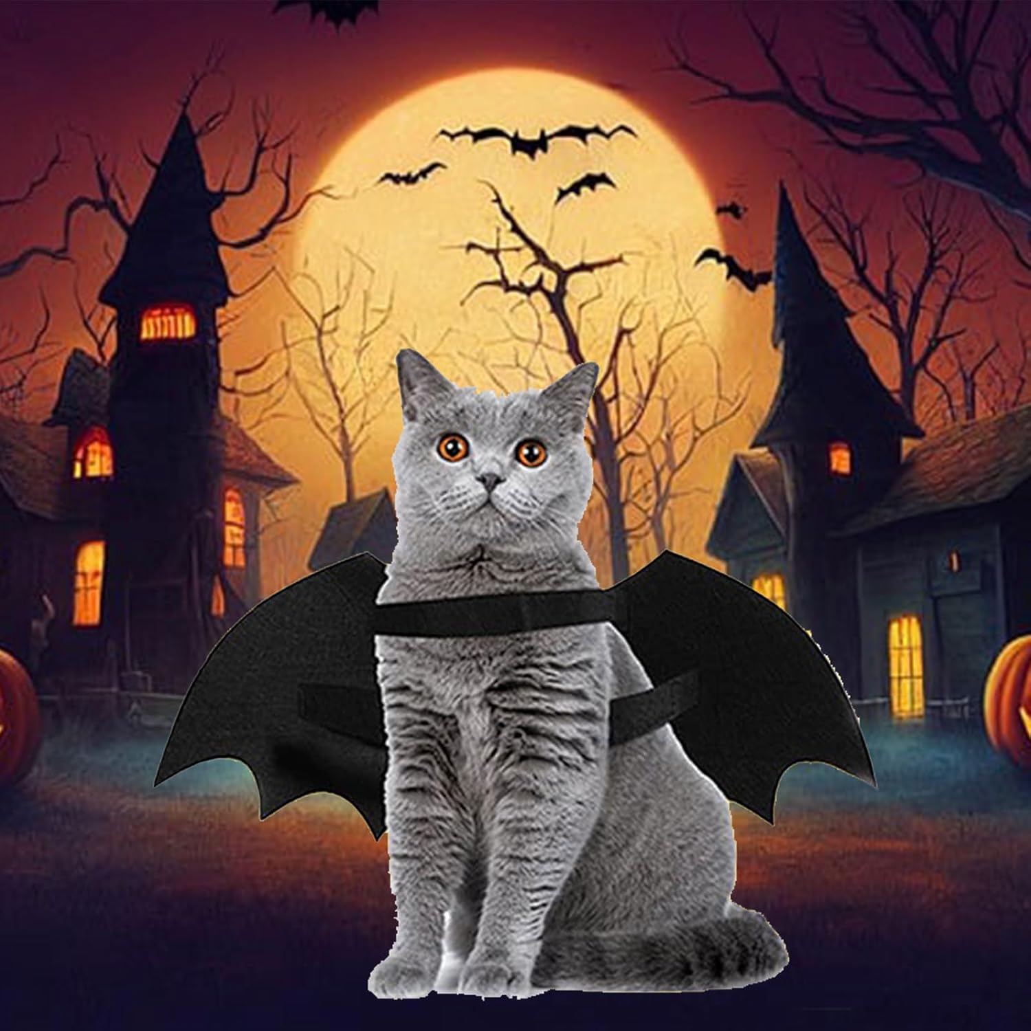 ZIRURUTON Disfraz de Halloween para perro, disfraz genial para mascota, alas de murciélago luminosas, disfraz de cosplay para fiesta temática de