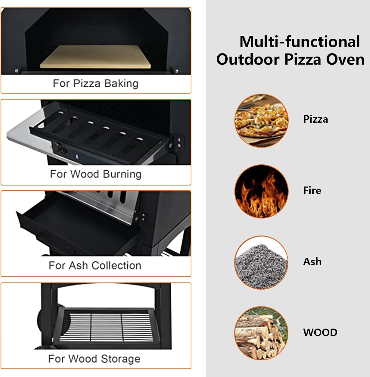 Horno de pizza al aire libre, horno de pizza de leña para exterior, horno de acero independiente con 2 ruedas, ideal para barbacoa, camping, fiesta