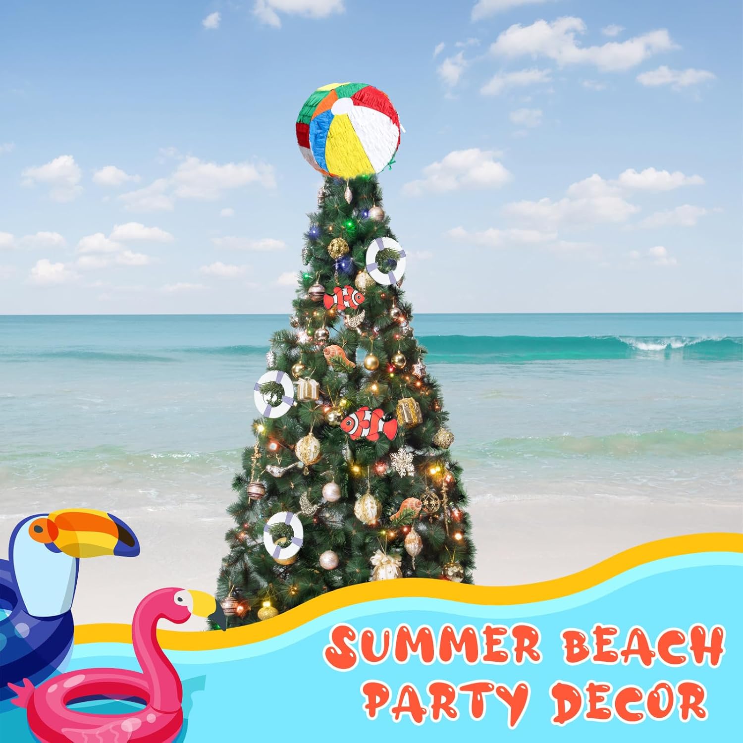 Decoración de árbol de bola de playa de verano de 7.8 pulgadas, decoración de árbol de fiesta hawaiana, adornos de árbol de verano, piscina, playa,