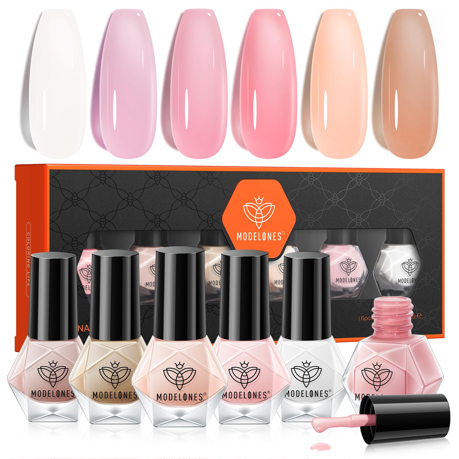 modelones Juego de esmaltes de uñas de 6 colores, colección de tonos de piel blanco lechoso, color piel, neutro, secado rápido, gelatina