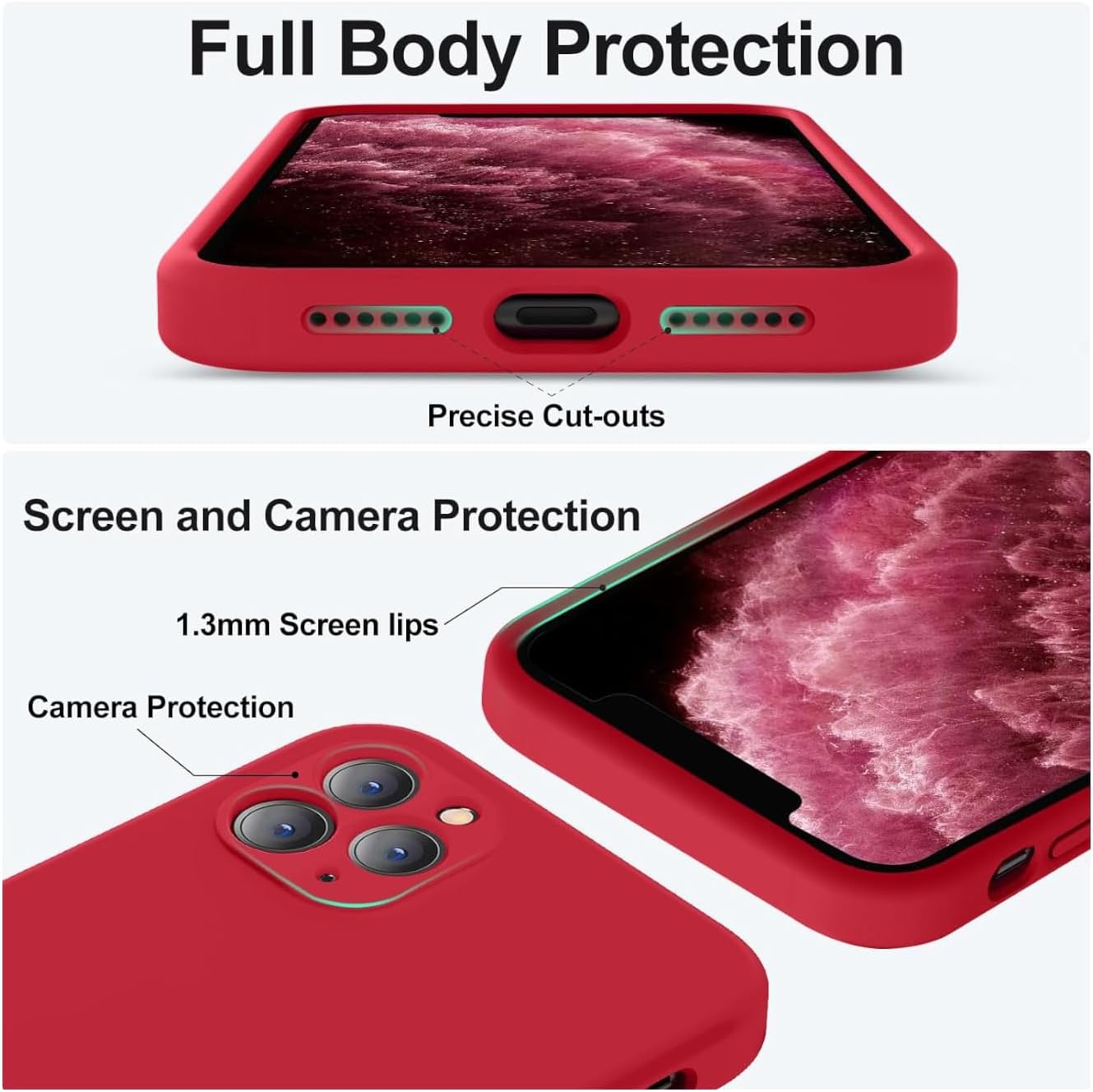 Funda de silicona líquida suave para teléfono, ajuste delgado, con borde elevado, protección de cámara compatible con iPhone 14 Pro, a prueba de