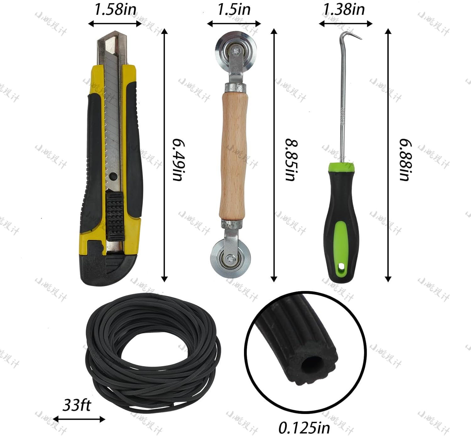 Kit de repuesto de reparación de puerta de mosquitera para ventana, incluye malla de fibra de vidrio, herramienta rodante con ranuras, cortador,