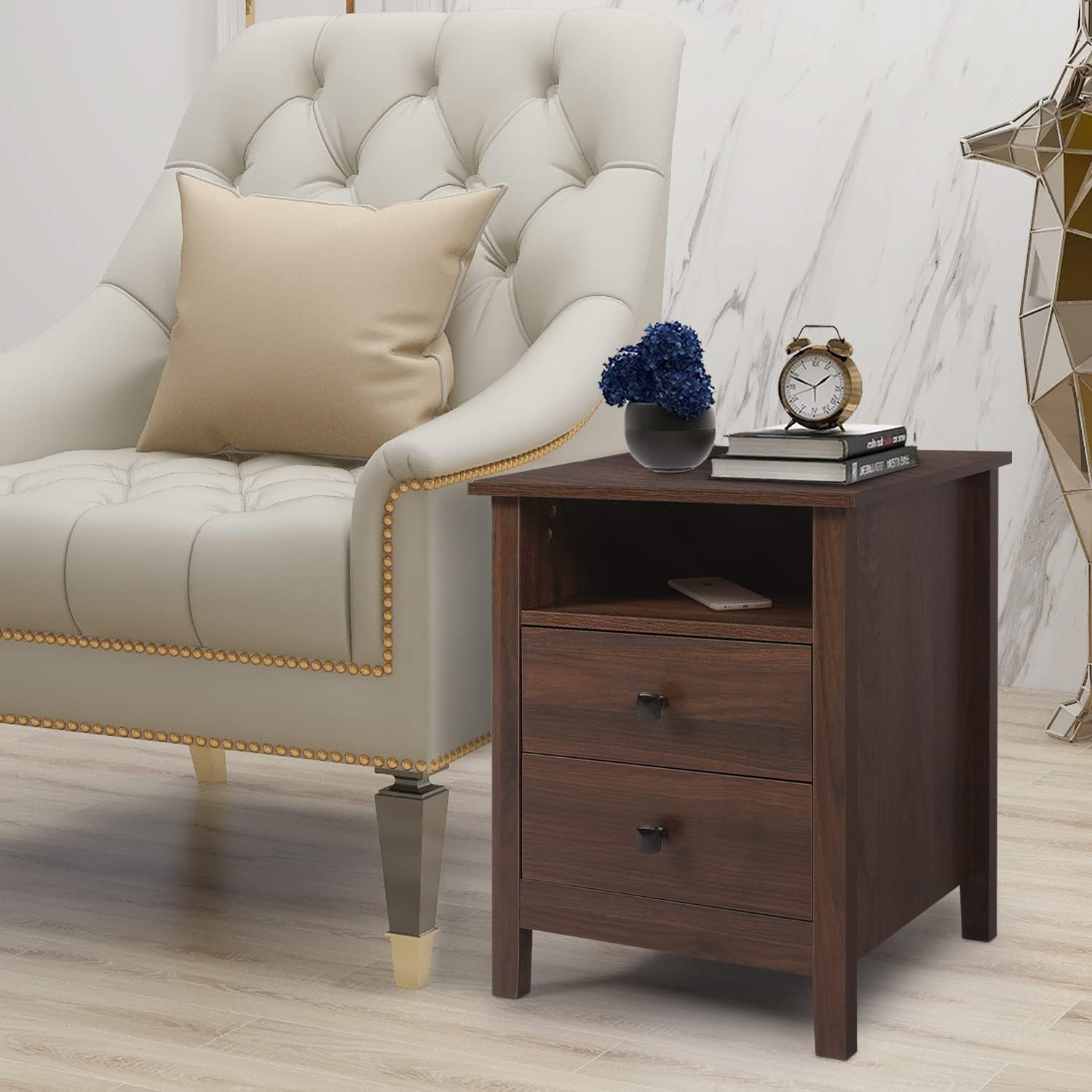 Vikiullf Mesitas de noche para dormitorio, juego de 2 mesitas de noche de madera, mesita de noche, mesita de noche con cajones, muebles de