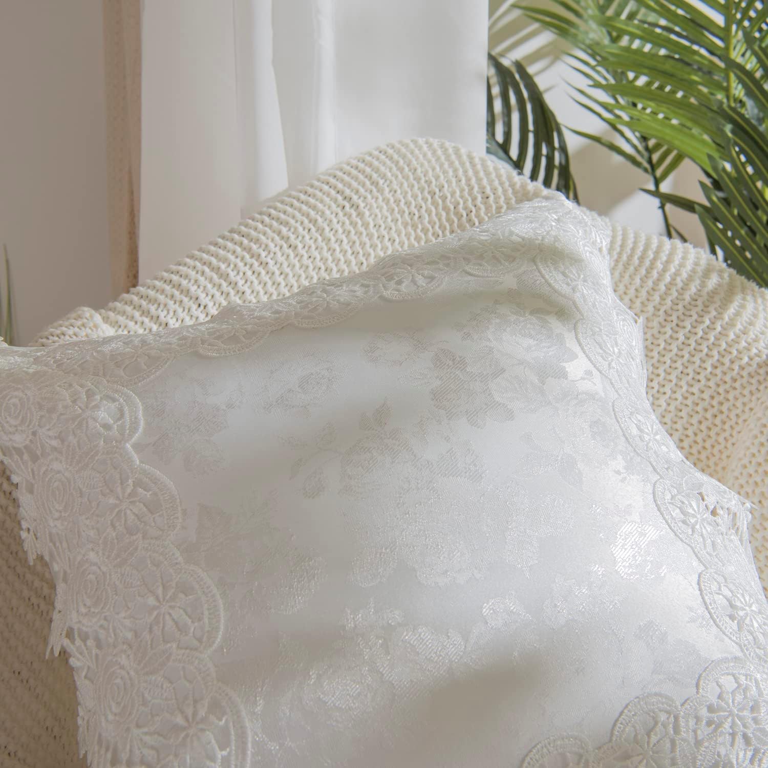 Juego de 2 fundas de almohada europeas de 26 x 26 pulgadas, fundas de almohada de encaje blanco de lujo, estilo vintage, estilo vintage, arte