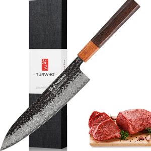 Cuchillo de chef hecho a mano japonés de 8 pulgadas, 67 capas, cuchillos de cocina de acero de Damasco forjados a mano Cuchillo de chef hecho a mano japonés de 8 pulgadas, 67 capas, cuchillos de cocina de acero de Damasco forjados a mano