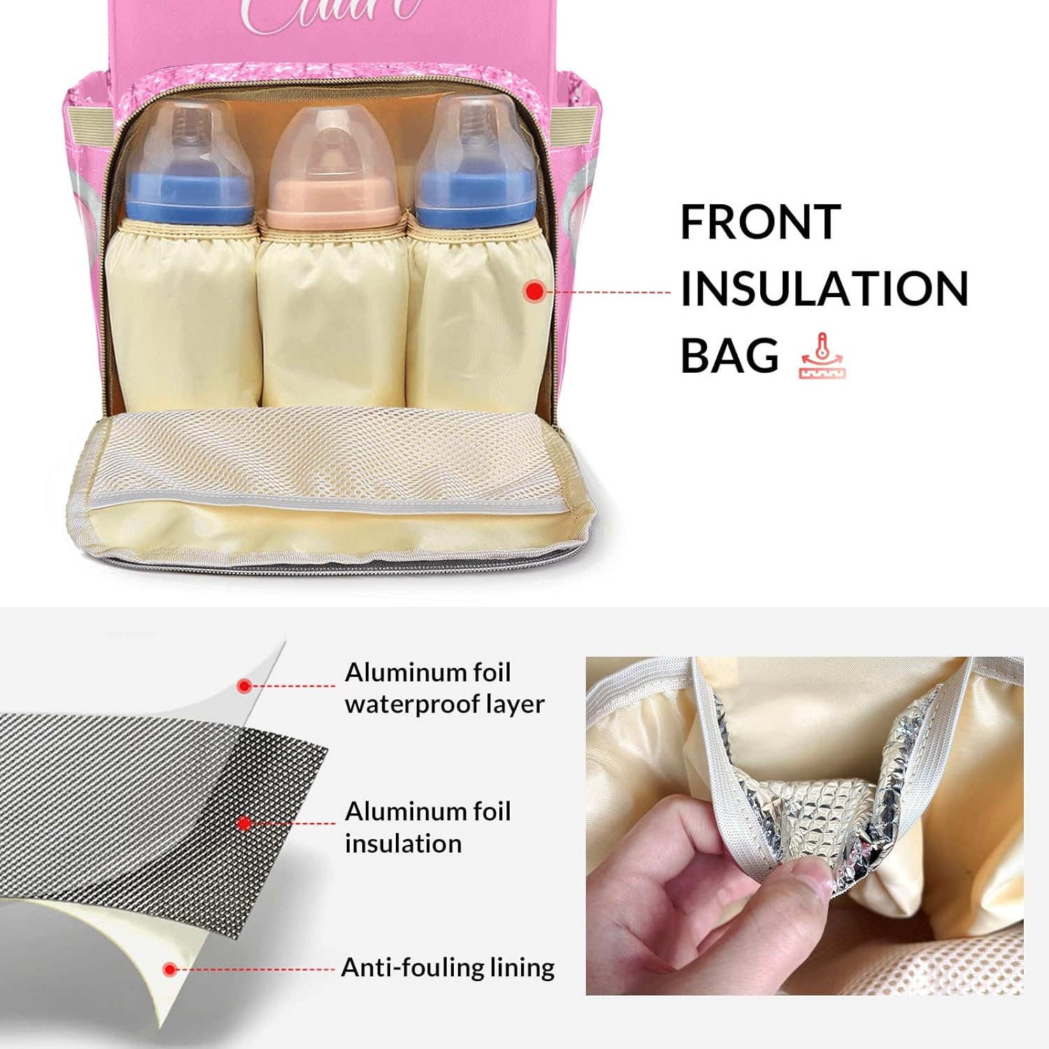 Mochila de pañales personalizada rosa elefante con nombre personalizado para mamá, bolsa de bebé para mamá, regalos para papá, Multi 6, Mochilas