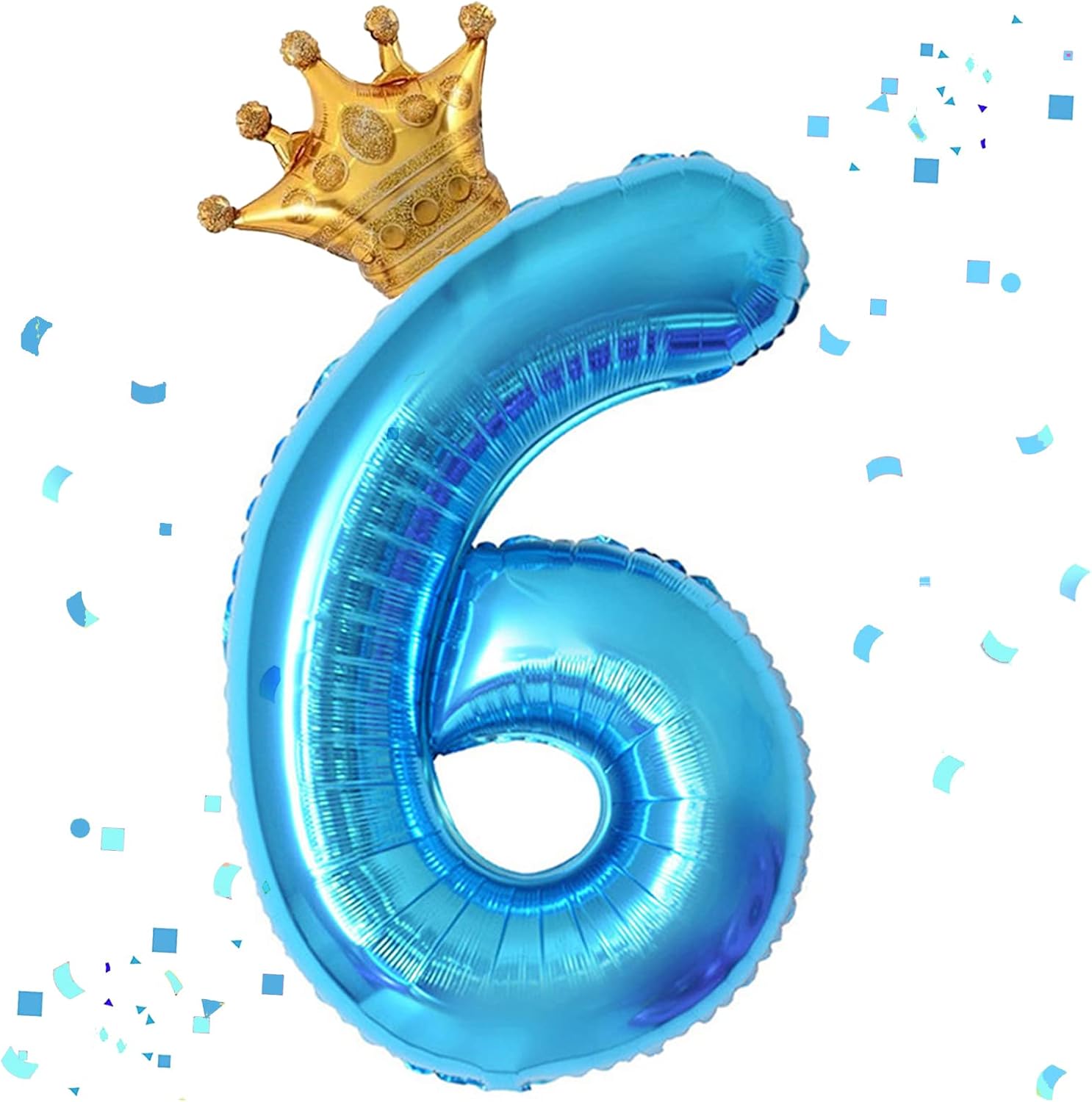 Globo azul de 40 pulgadas con número 6 y corona pequeña para decoraciones de fiesta de cumpleaños, decoraciones de fiesta de cumpleaños de 6 años,