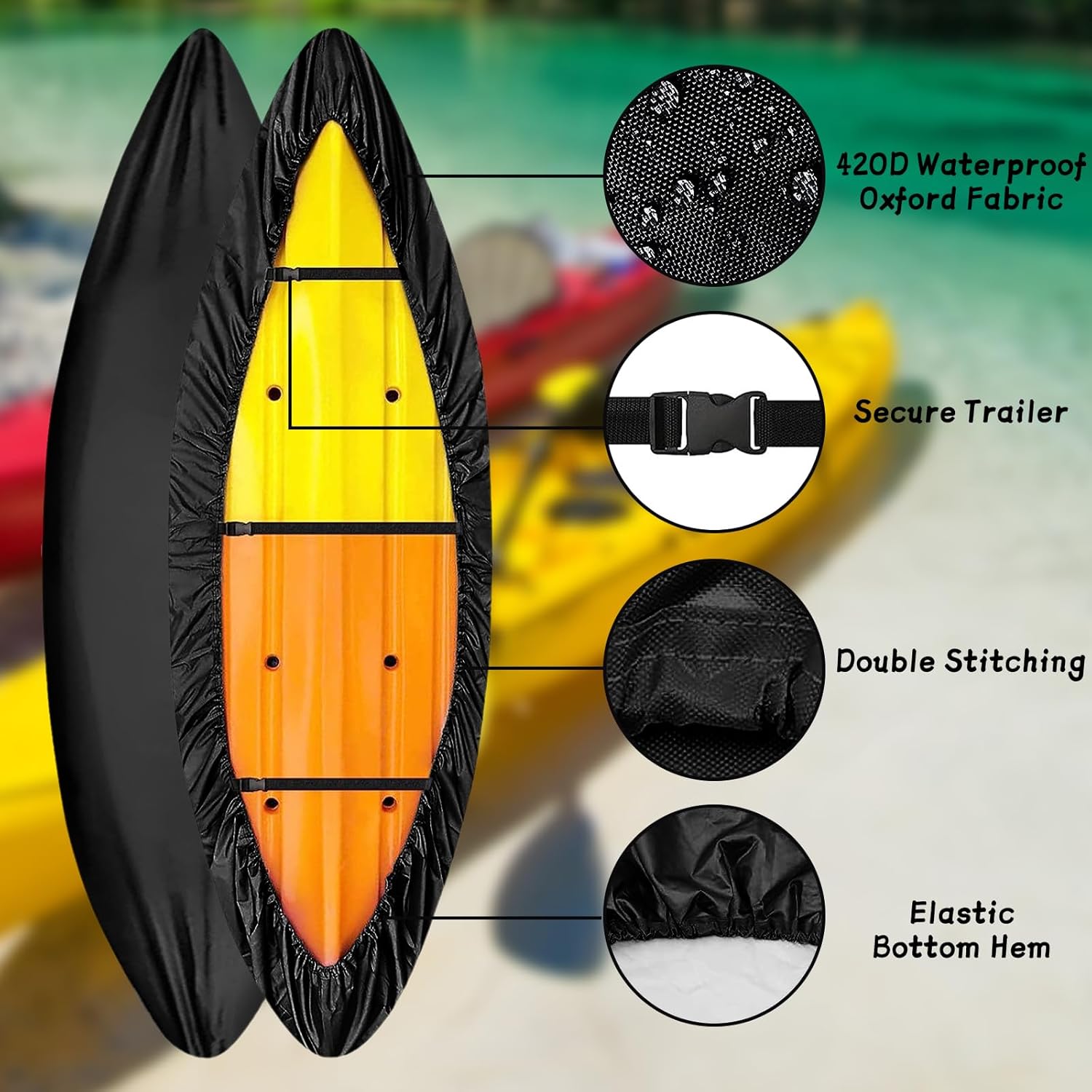 Funda de kayak 420D impermeable, resistente a los rayos UV, para almacenamiento en interiores y exteriores, cubierta de almacenamiento de kayak,