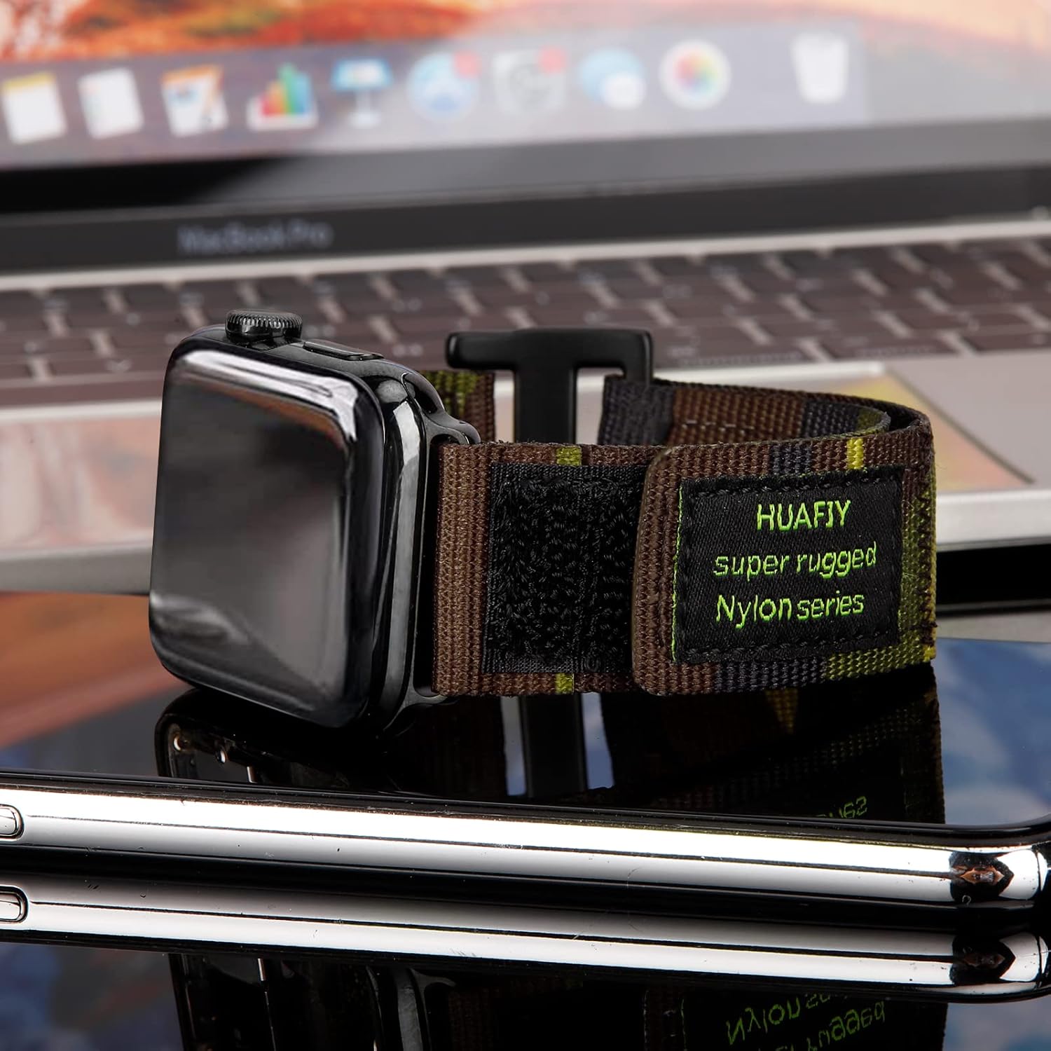 Nylon Rugged Apple Watch Band Compatible with Apple Watch band 40mm 41mm 42mm 44mm 45mm 49mm, nylon sports bracelet for Apple Watch strap, Velcro