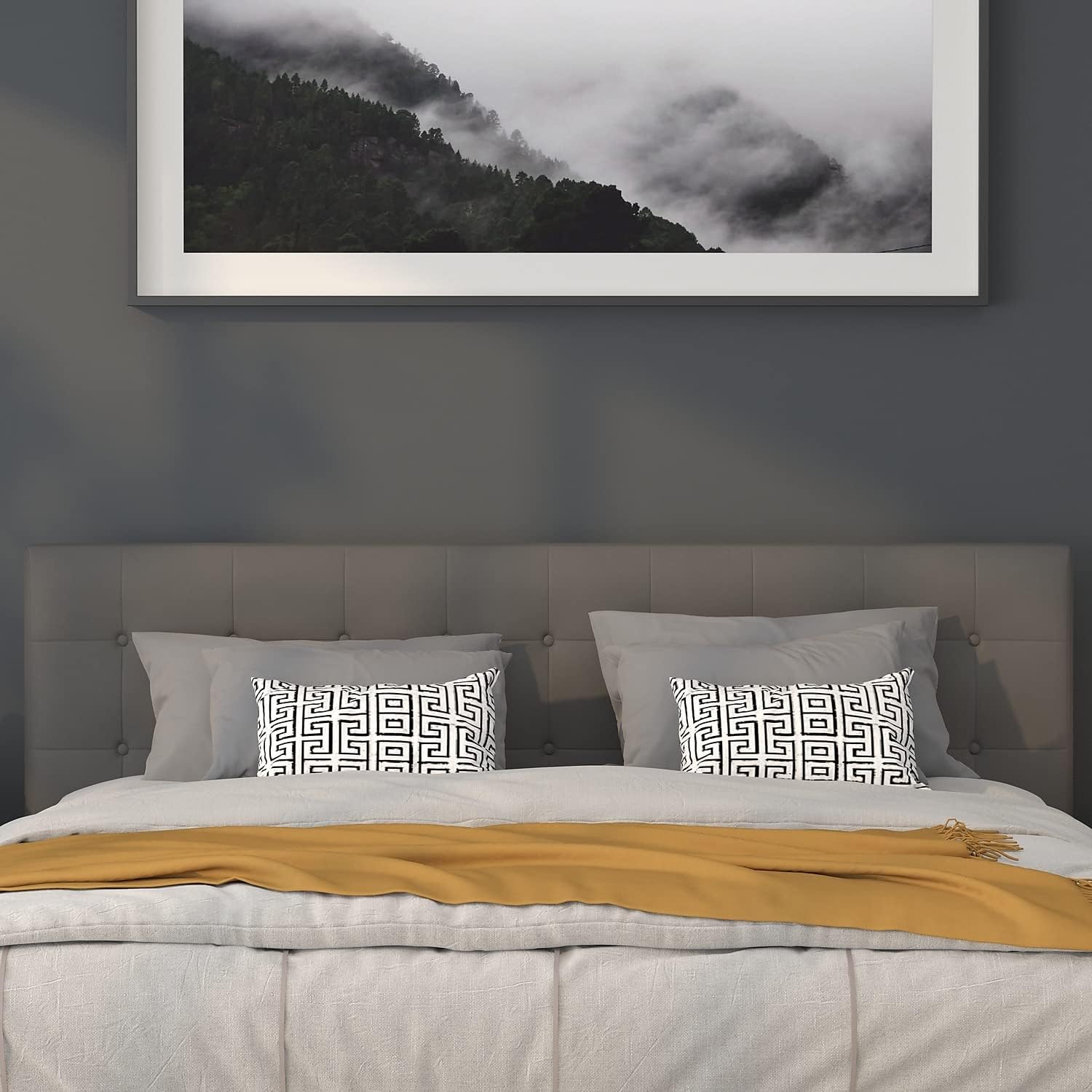 Flash Furniture Bedford – Cabecero de cama doble tapizado con ribete de uñas en tela beige