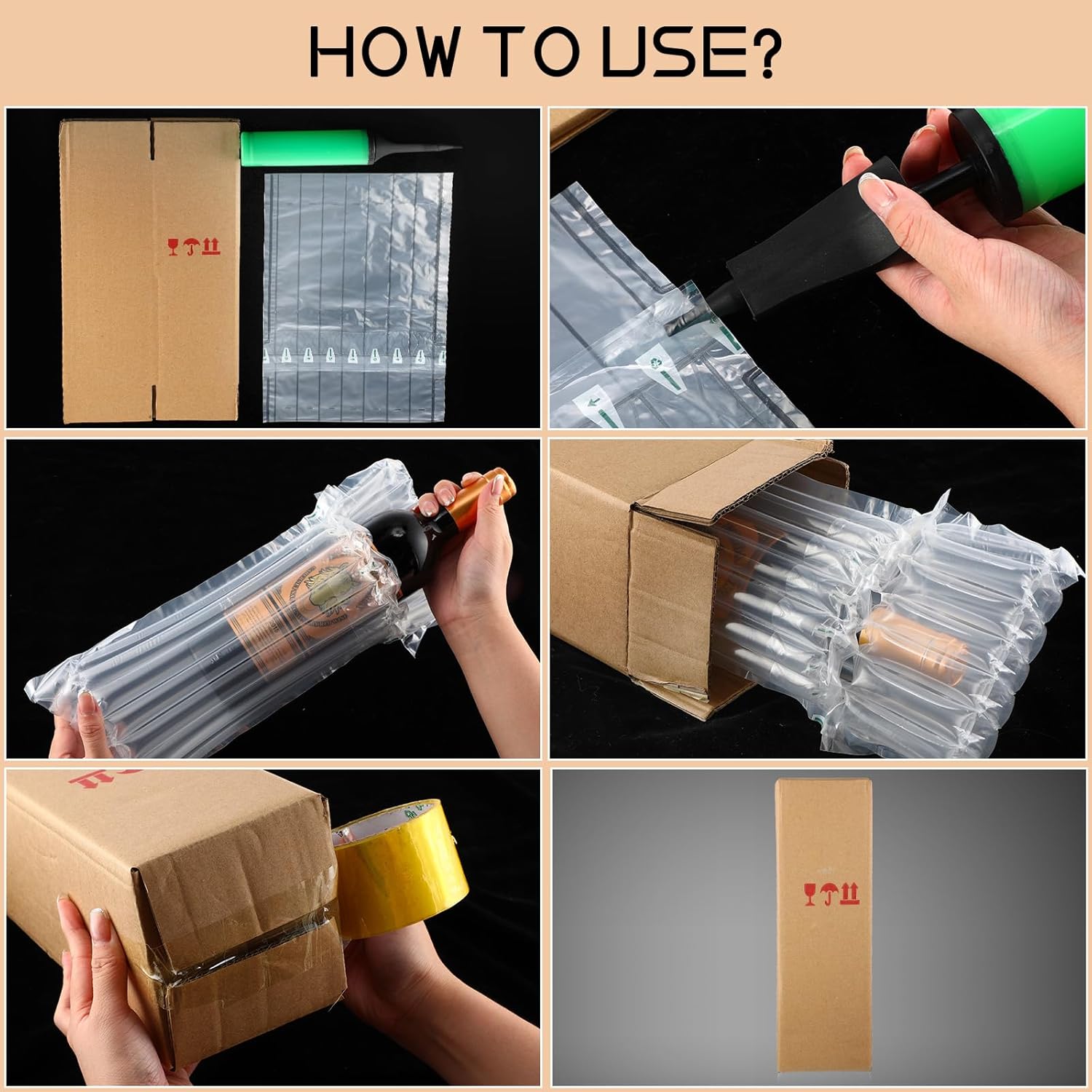 Juego de 10 bolsas protectoras de viaje para botellas de vino con caja de envío de vino, bolsas de vino inflables para viajes, columna de aire,