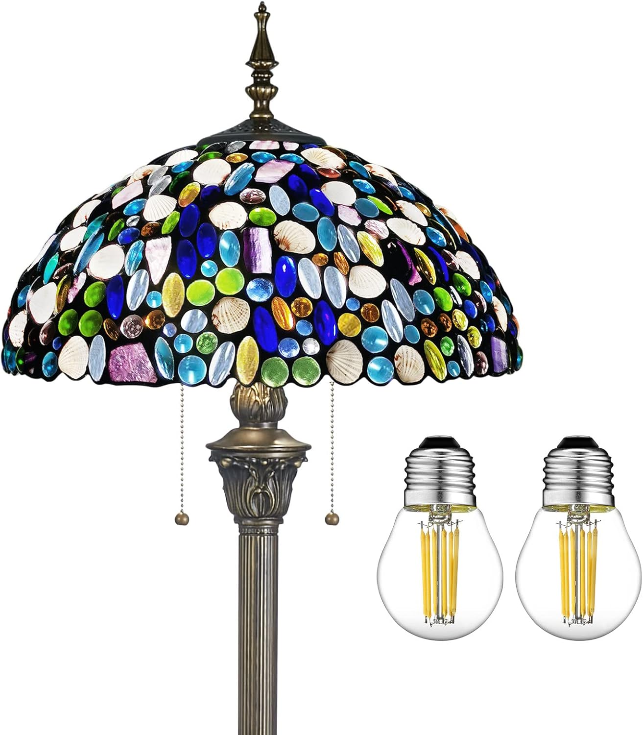 Tiffany – Lámpara de pie estilo Tiffany con carcasa natural y amatista, 70 pulgadas de alto, luz de lectura de pie Tiffany antigua para esquina,