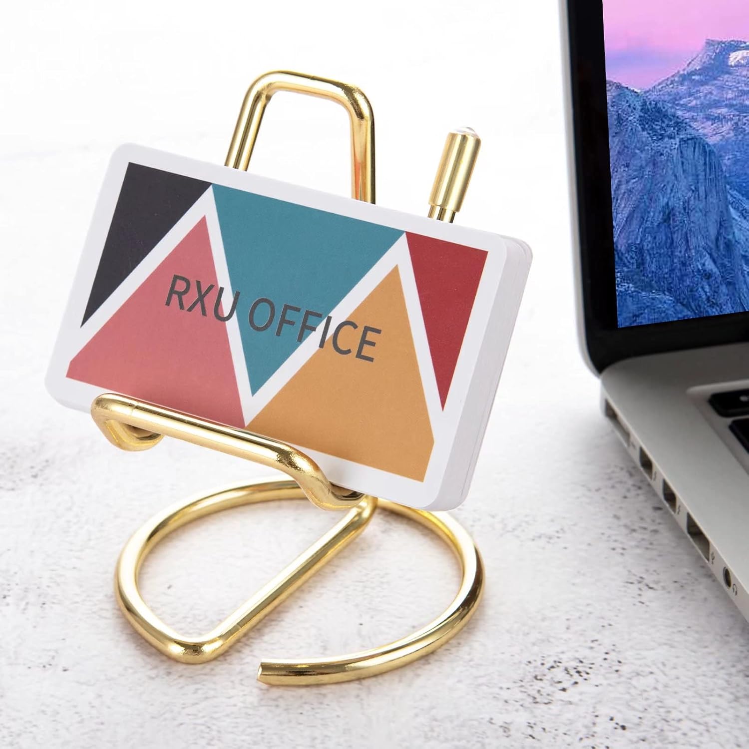 Tarjetero para escritorio, bonito soporte de metal dorado para tarjetas de visita para hombres y mujeres, 1 paquete