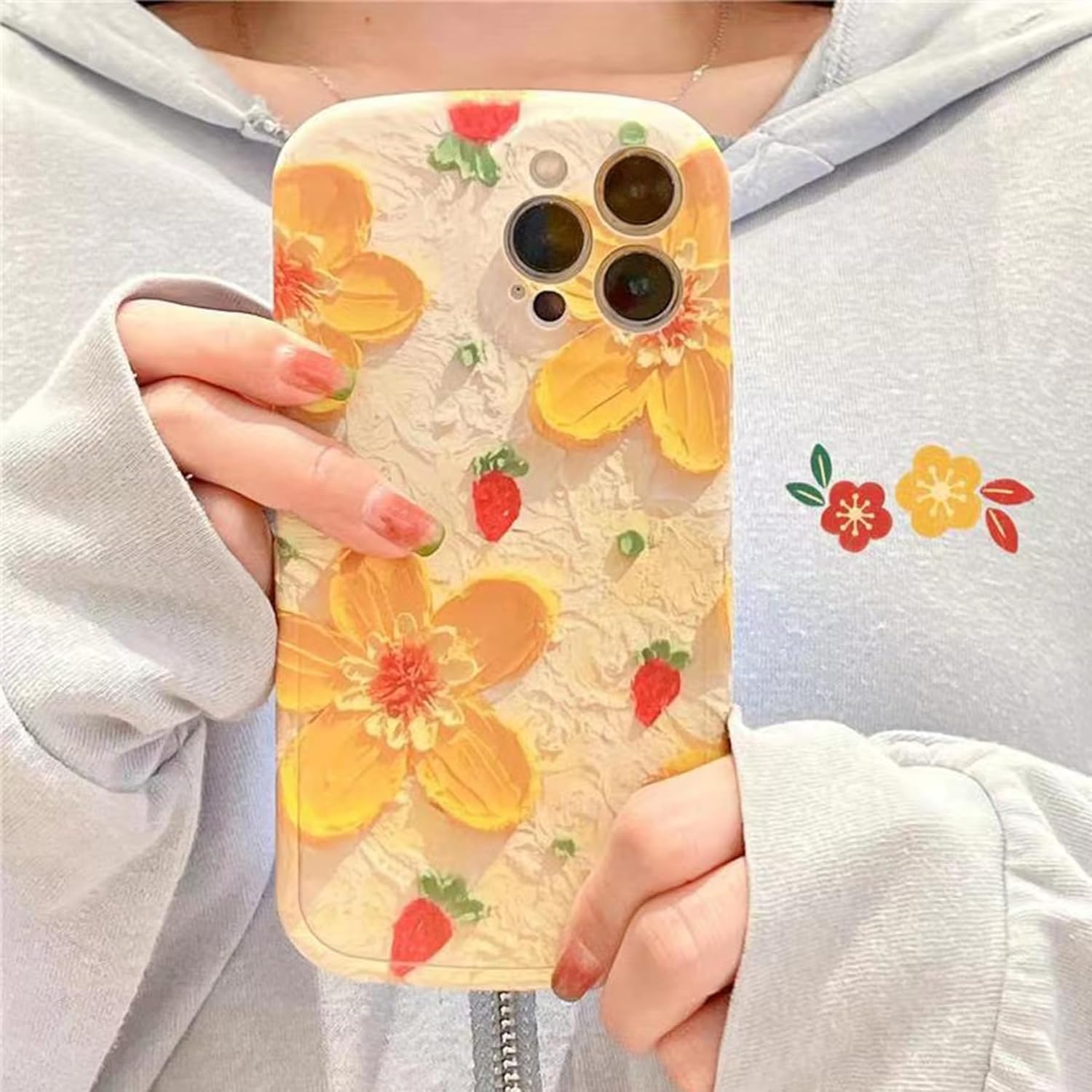 ZCDAYE Funda para iPhone 13 (6.1 pulgadas), pintura al óleo retro con estampado de flores florecientes, colorido borde brillante, marco ondulado