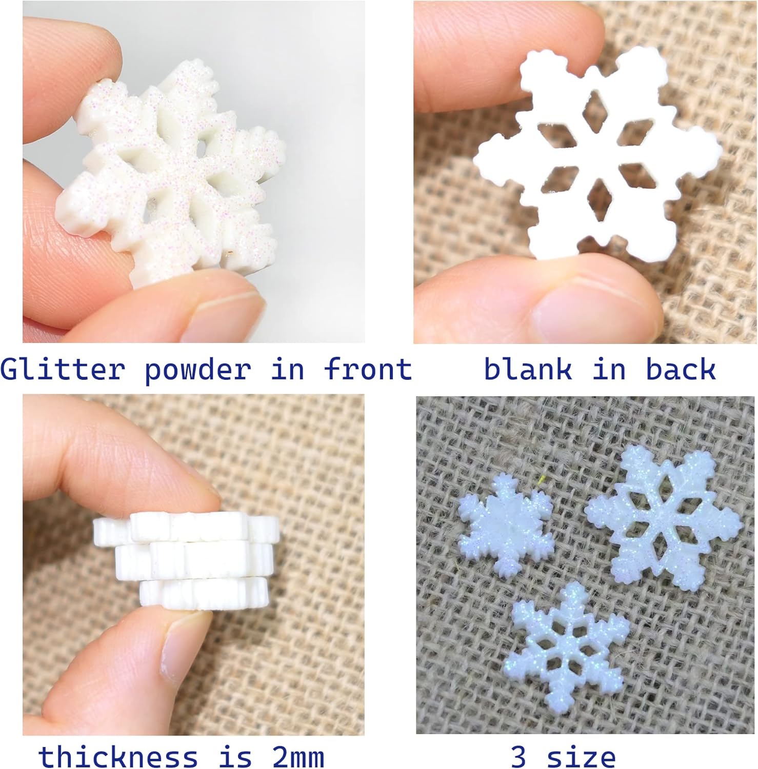 HADDIY Pequeños copos de nieve para manualidades, 60 piezas de mini copos de nieve de plástico con purpurina blanca para adornos de Navidad y