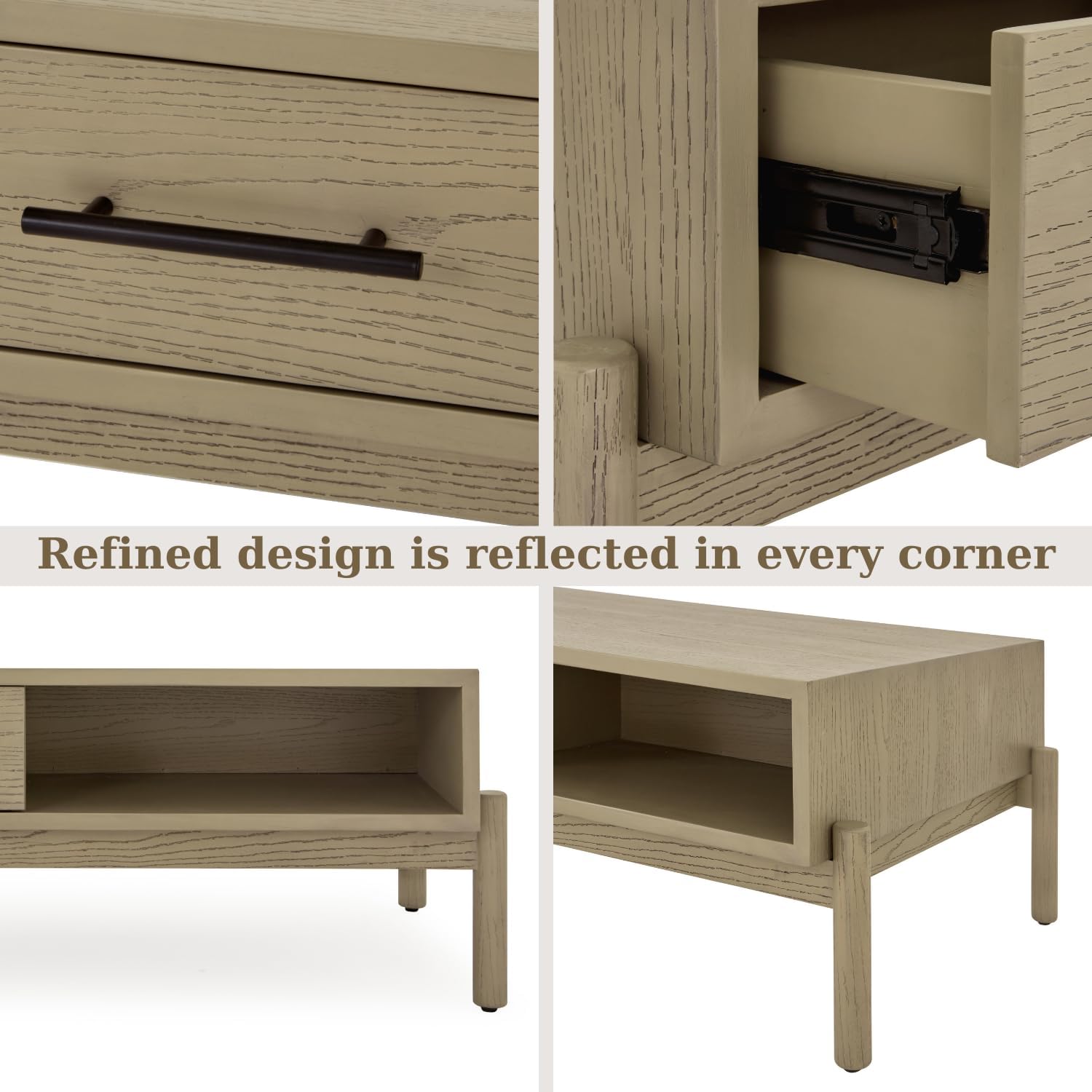 Bme Lyra – Mesa auxiliar rectangular de madera maciza para sala de estar, mesa central moderna de mediados de siglo con almacenamiento, fácil