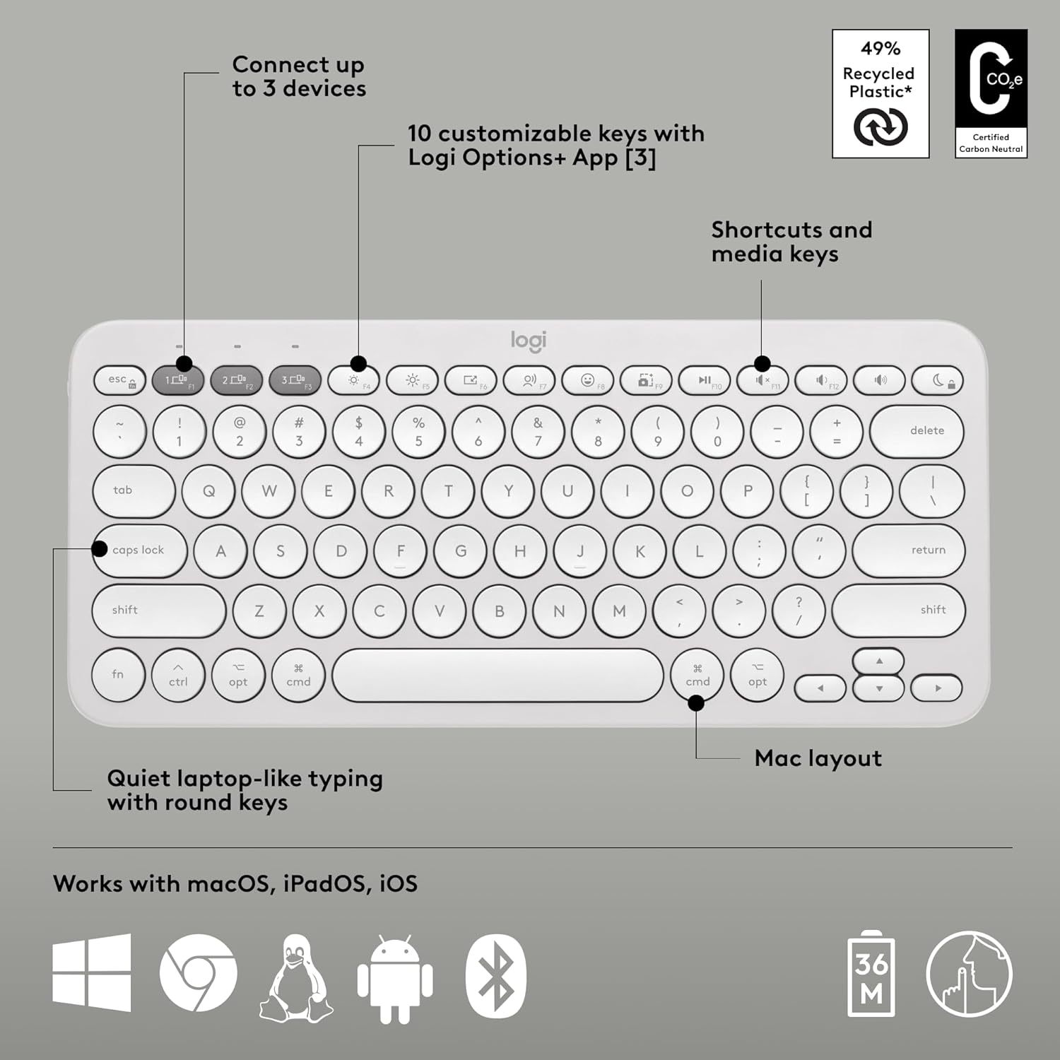 Logitech Pebble 2 Combo para Mac, teclado y mouse inalámbricos, delgado, silencioso y portátil, personalizable, mouse y teclado Bluetooth, fácil de
