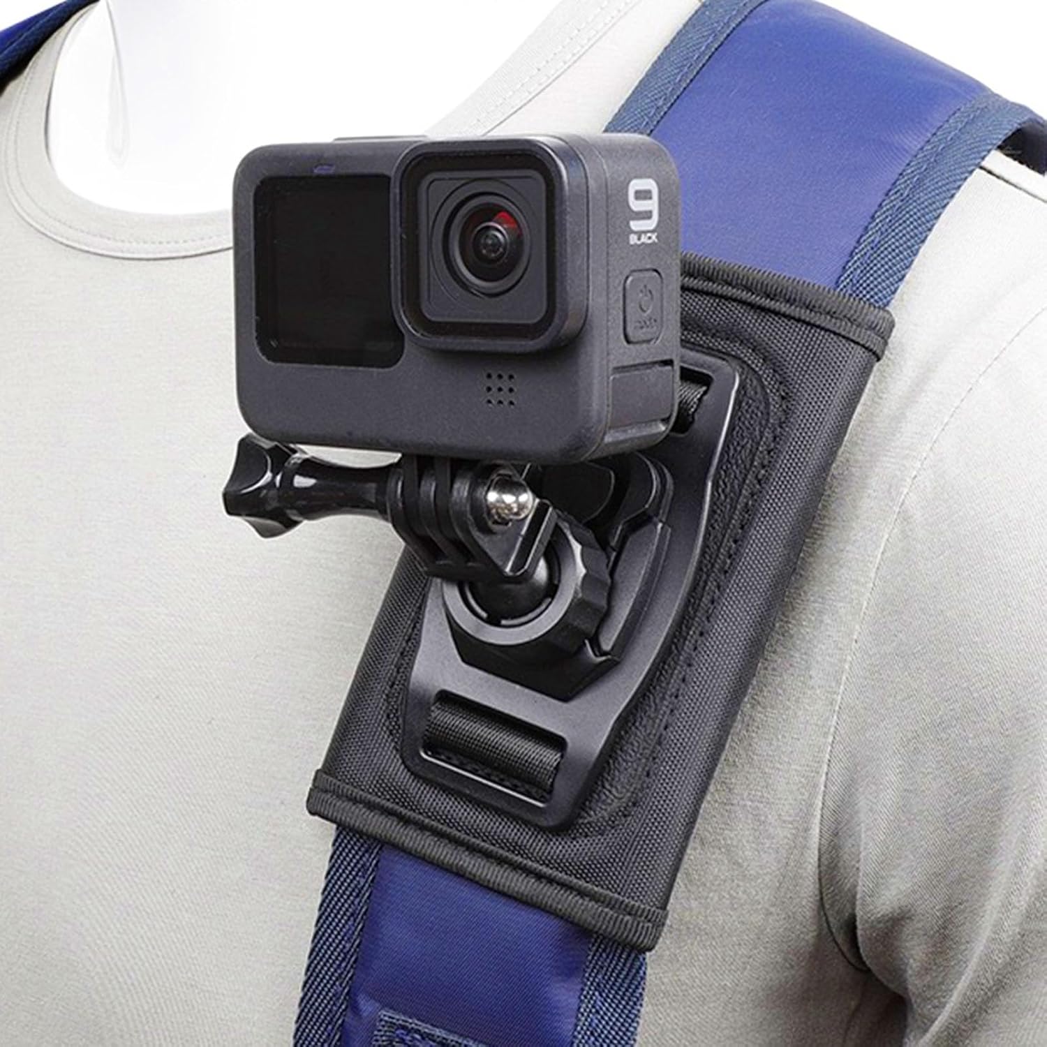 Soporte para correa de hombro para mochila 360 con clip de bolsa con base de adaptador de trípode de liberación rápida compatible con GoPro Hero 12