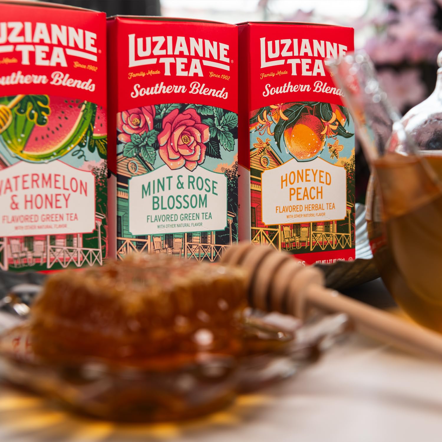 Luzianne Southern Blends – Bolsas de té verde con sabor a menta y flor de rosa, 18 unidades (paquete de 6)