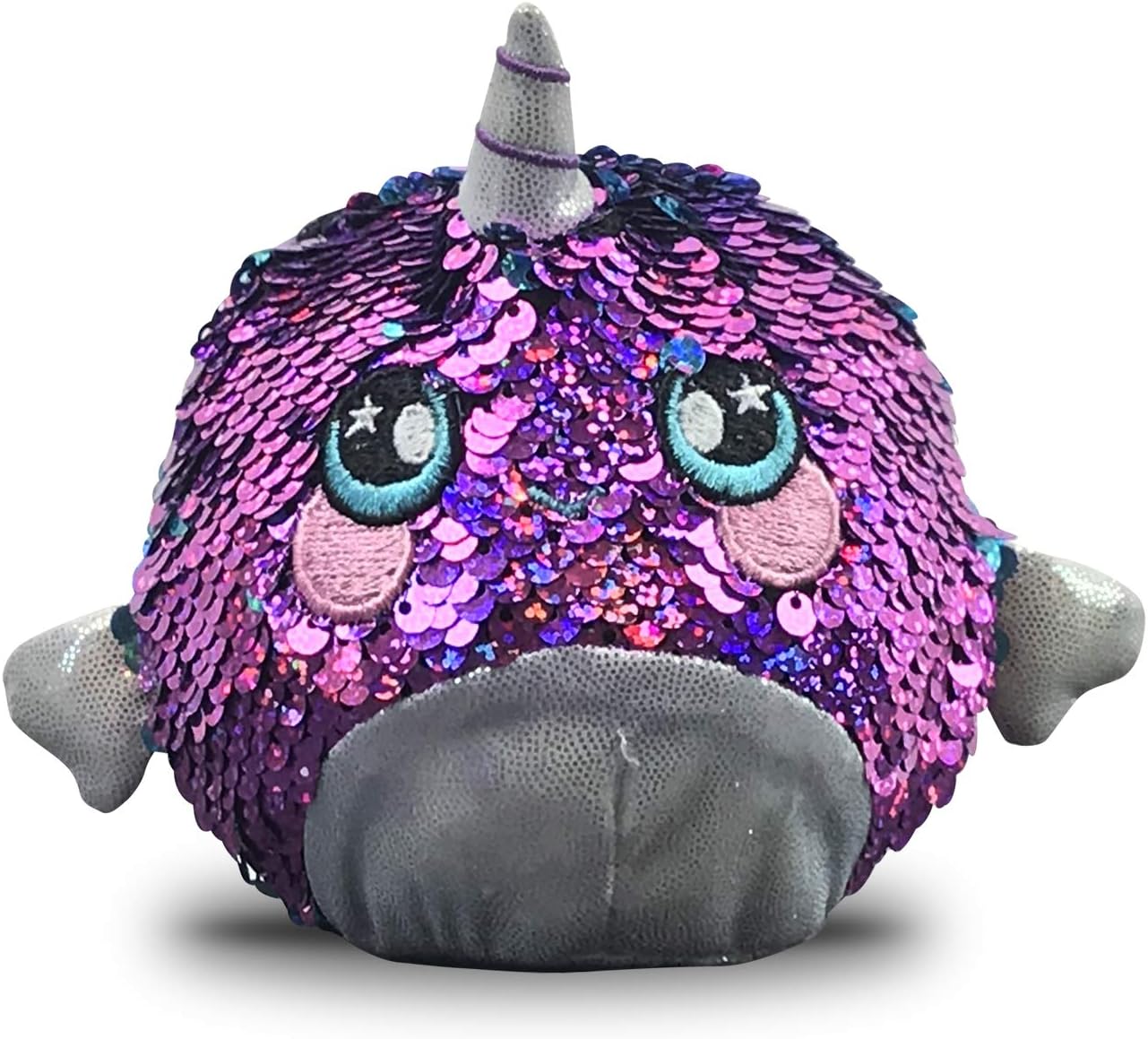 Beverly Hills Teddy Bear Squeezamals, Shelby Sparkle Narwhal, animales de peluche de espuma superblandos con lentejuelas de dos caras