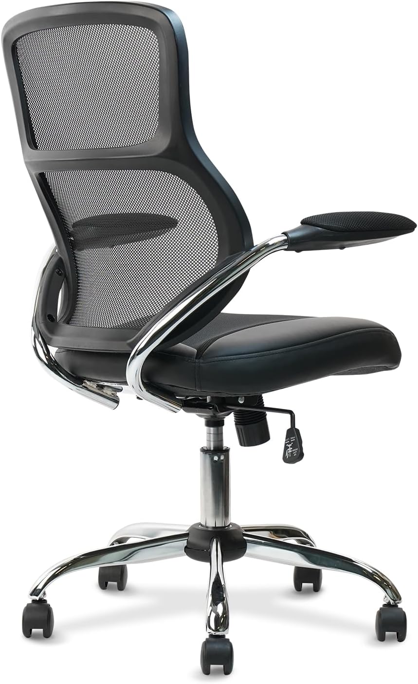 CLATINA Silla de oficina con respaldo medio, silla de trabajo de malla con soporte lumbar y reposabrazos de malla, silla de escritorio para