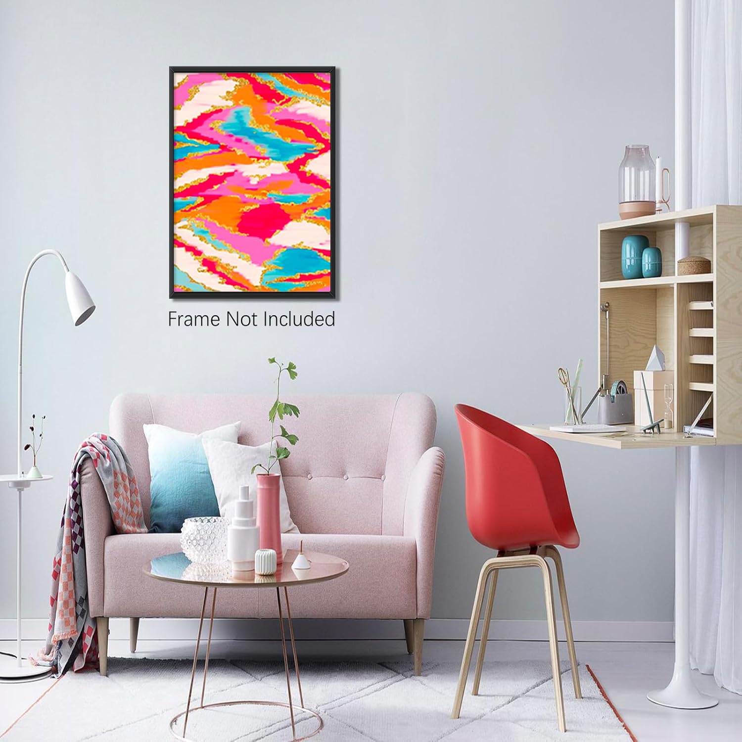 BNGFDV Pintura abstracta rosa y azul, decoración de habitación preparada, lienzo vibrante, arte de pared, decoración de dormitorio universitario,