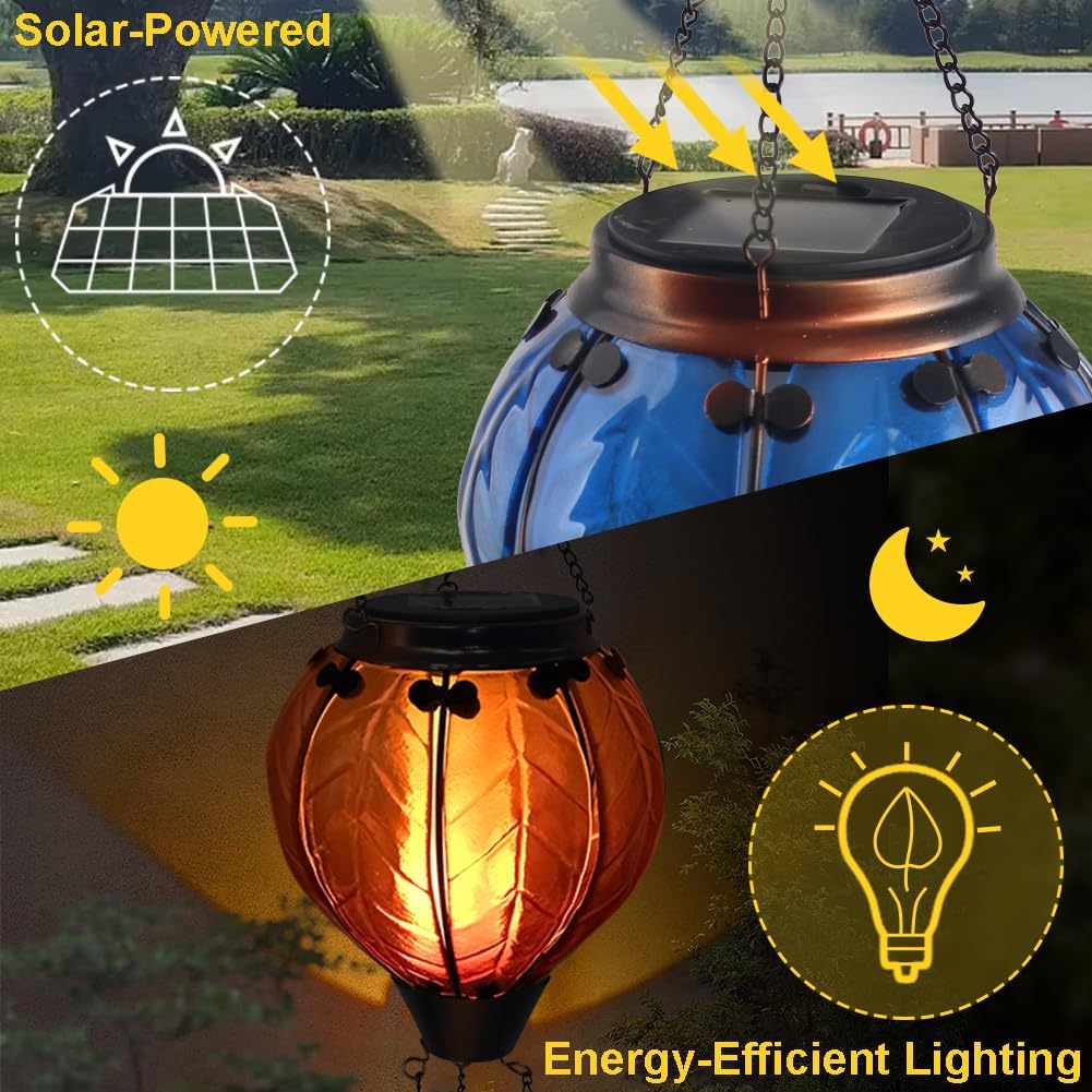 OUISJYER Farol solar de globo de aire caliente con llama parpadeante, faroles solares colgantes para exteriores, faroles impermeables, faroles