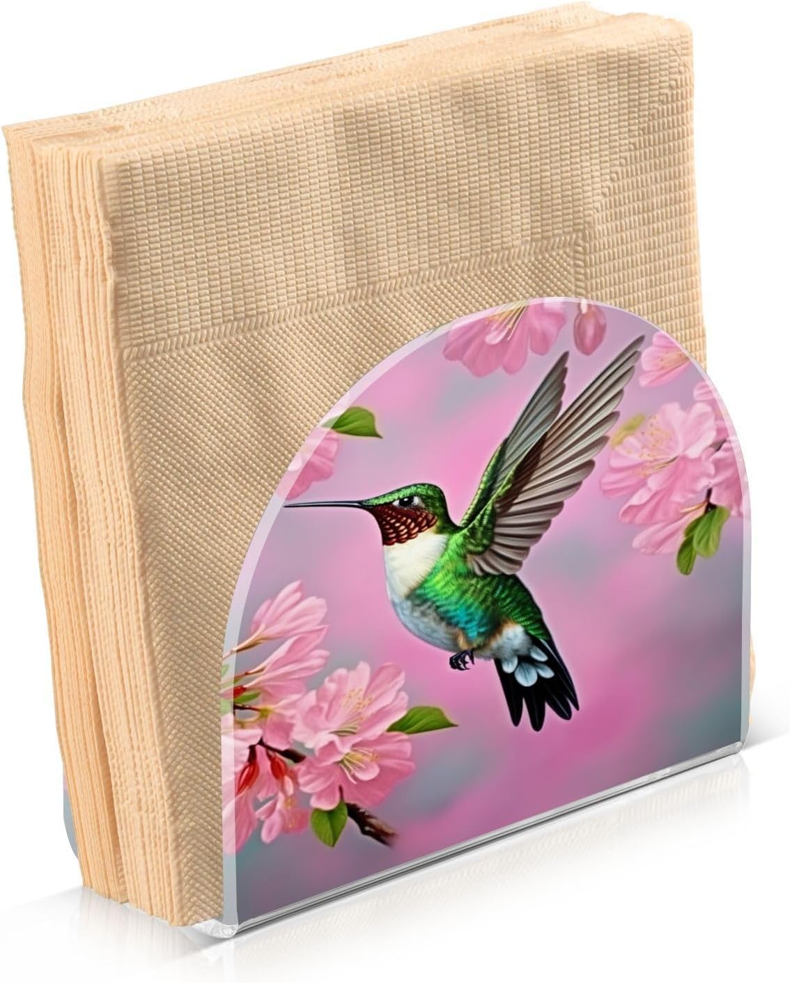 Servilleteros de colibrí y flor de cerezo para mesas, servilleteros de acrílico transparente, servilleteros de cóctel para cocina, restaurante, bar,