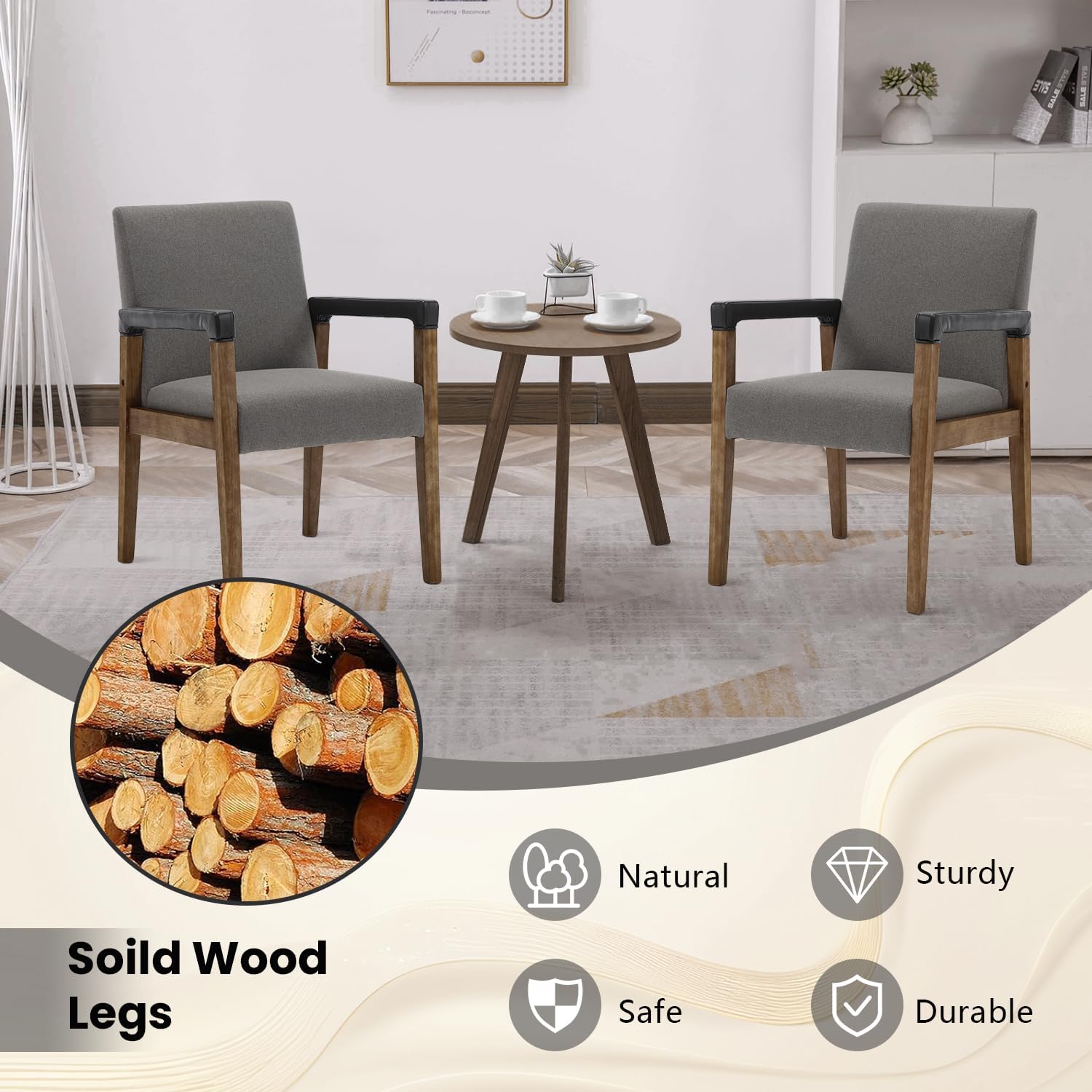Kmax Sillas de comedor modernas, sillas de cocina de tela de lino, sillas tapizadas, juego de 2 con patas de madera para comedor, sala de estar,