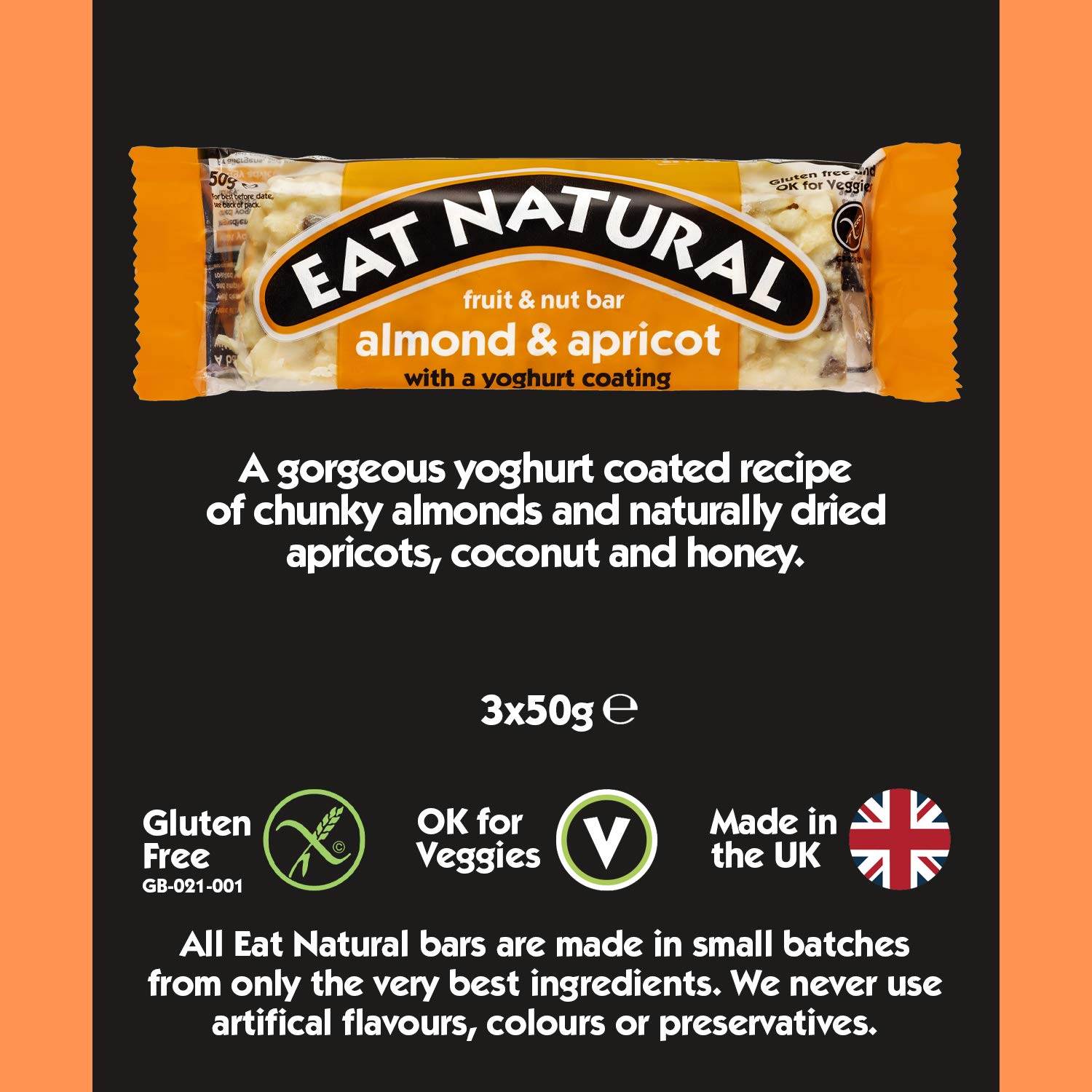 Eat Natural Barra de Frutas y Nueces con Recubrimiento de Almendra Albaricoque y Yogur, 5.29 oz