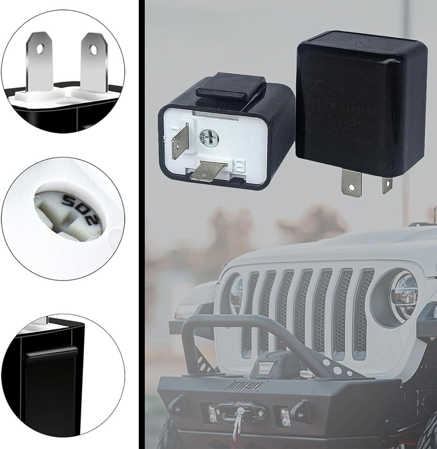 cueclue 4 relés intermitentes para automóvil, DC12V de dos pines LED de frecuencia ajustable, relé de señal de giro de frecuencia ajustable,
