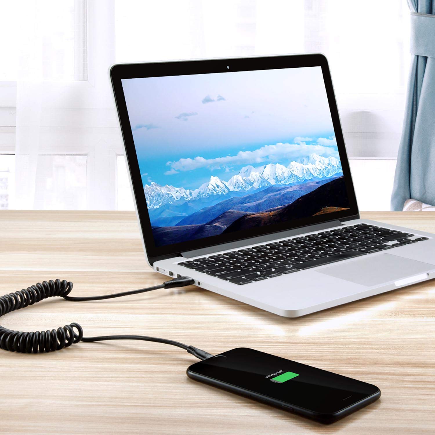 Miger Cable Lightning en espiral, cable de carga para iPhone de 4 pies para automóvil, paquete de 2 cables Lightning de 4 pies con certificación MFi